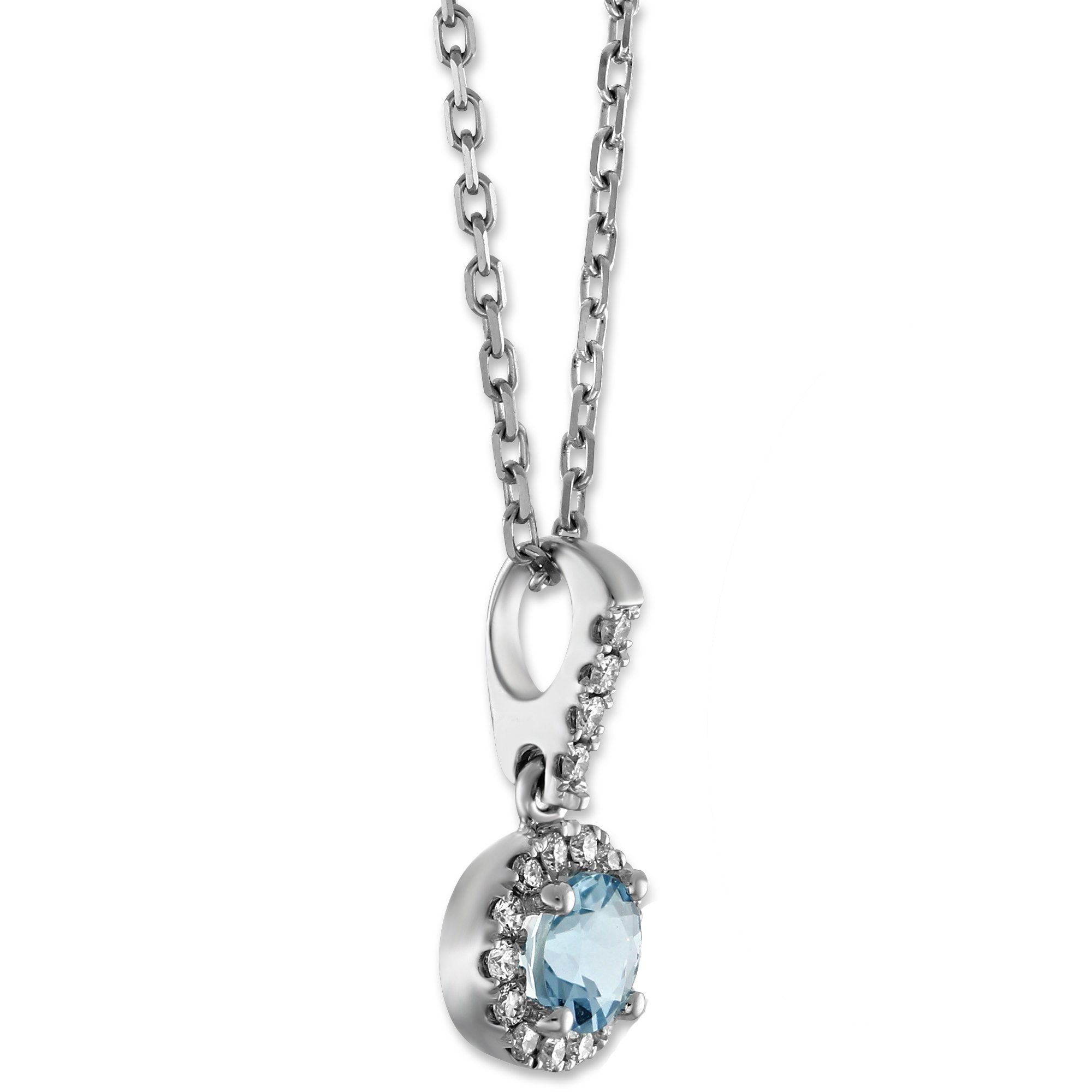 Aquamarine & Diamond Halo Pendant in White Gold, 18