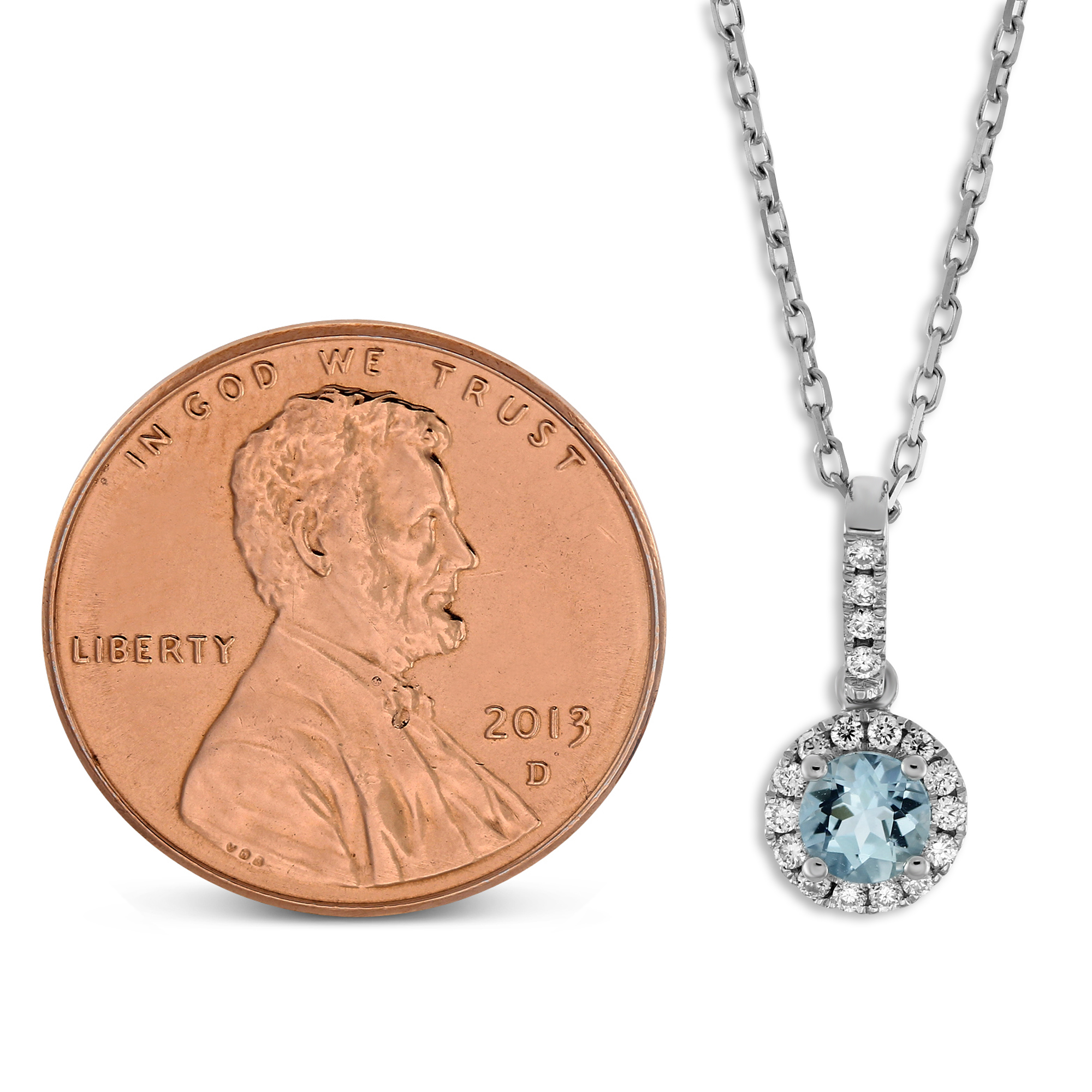 Aquamarine & Diamond Halo Pendant in White Gold, 18