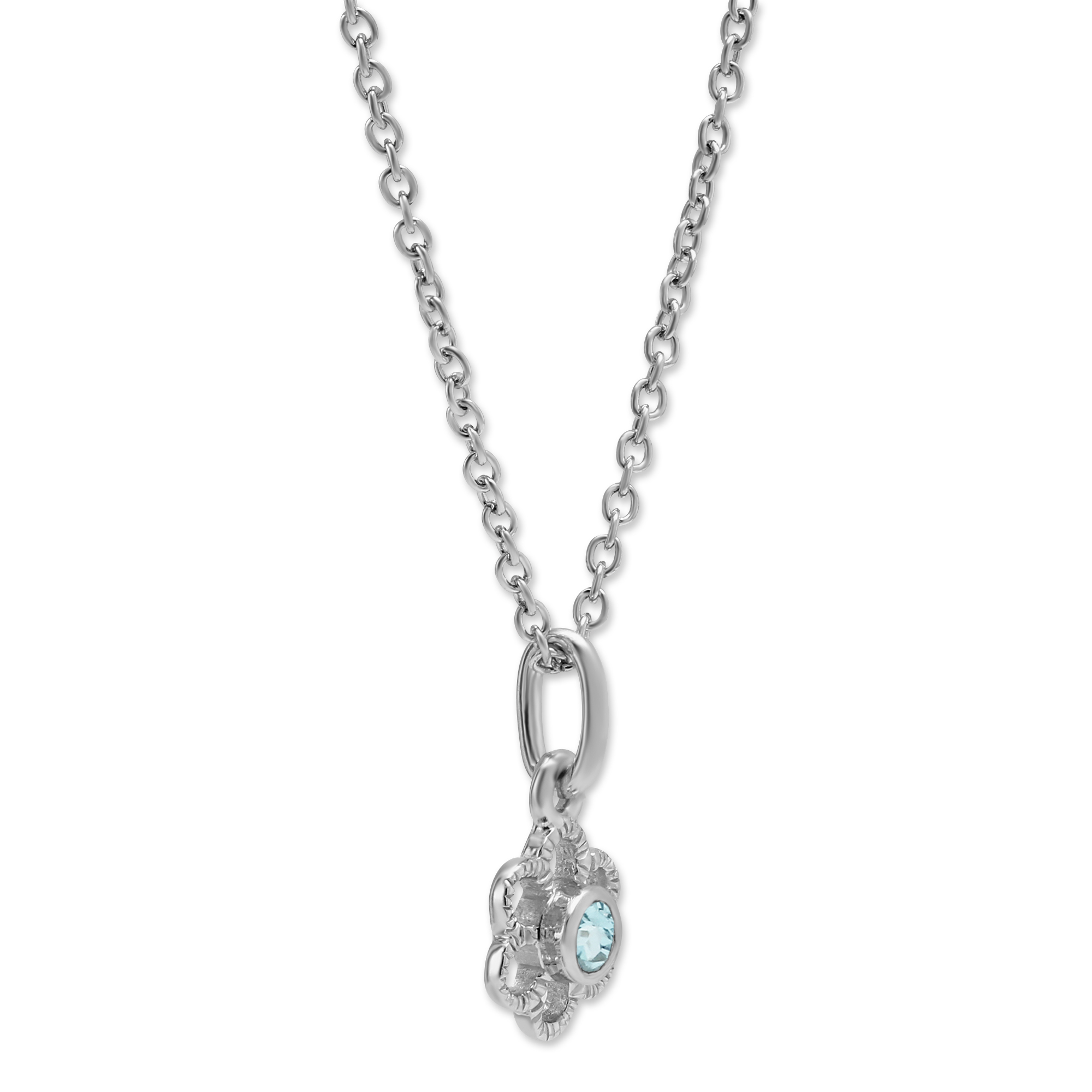 Sterling Silver Children's Aquamarine Flower Pendant, 15