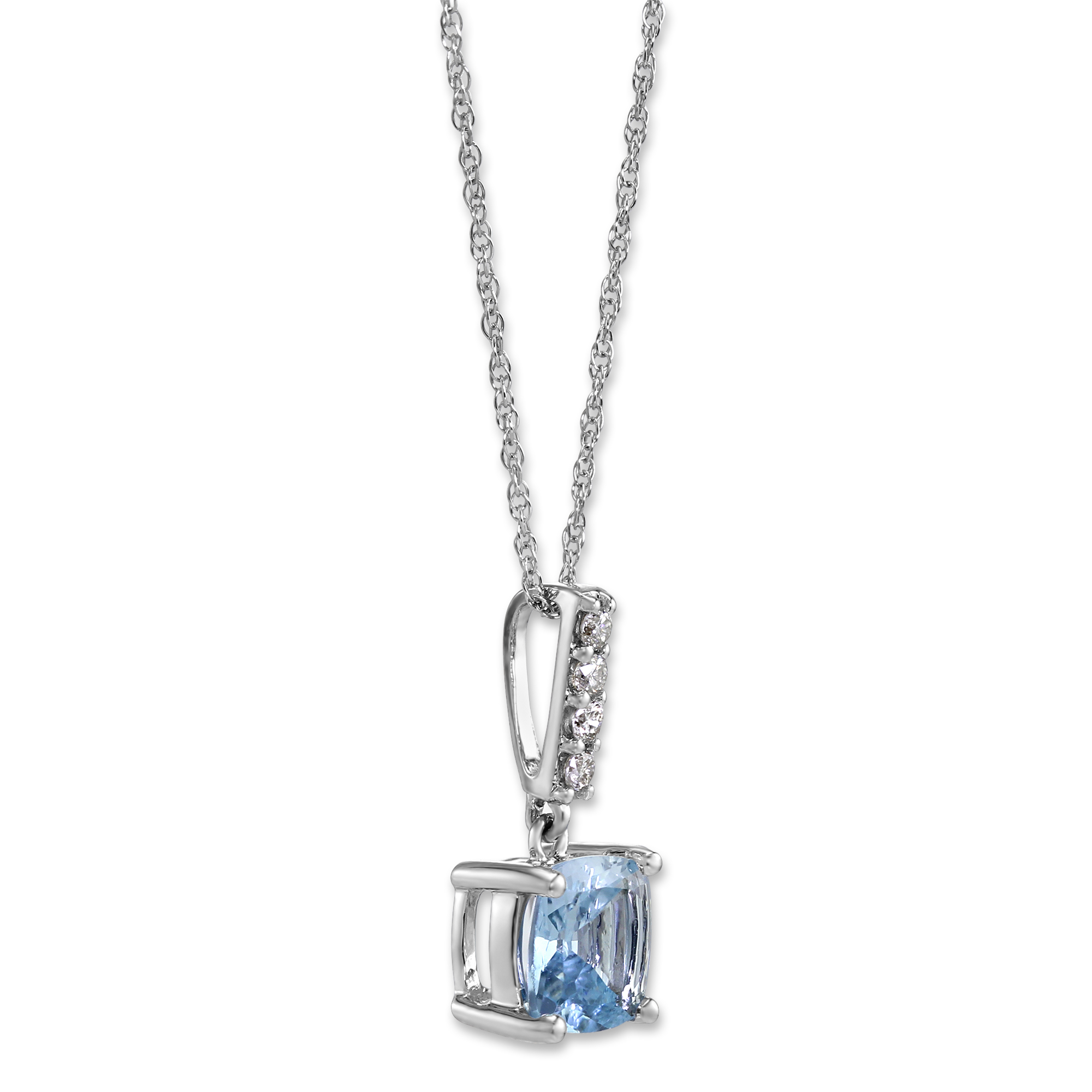 Cushion Aquamarine & Diamond Pendant in White Gold, 18