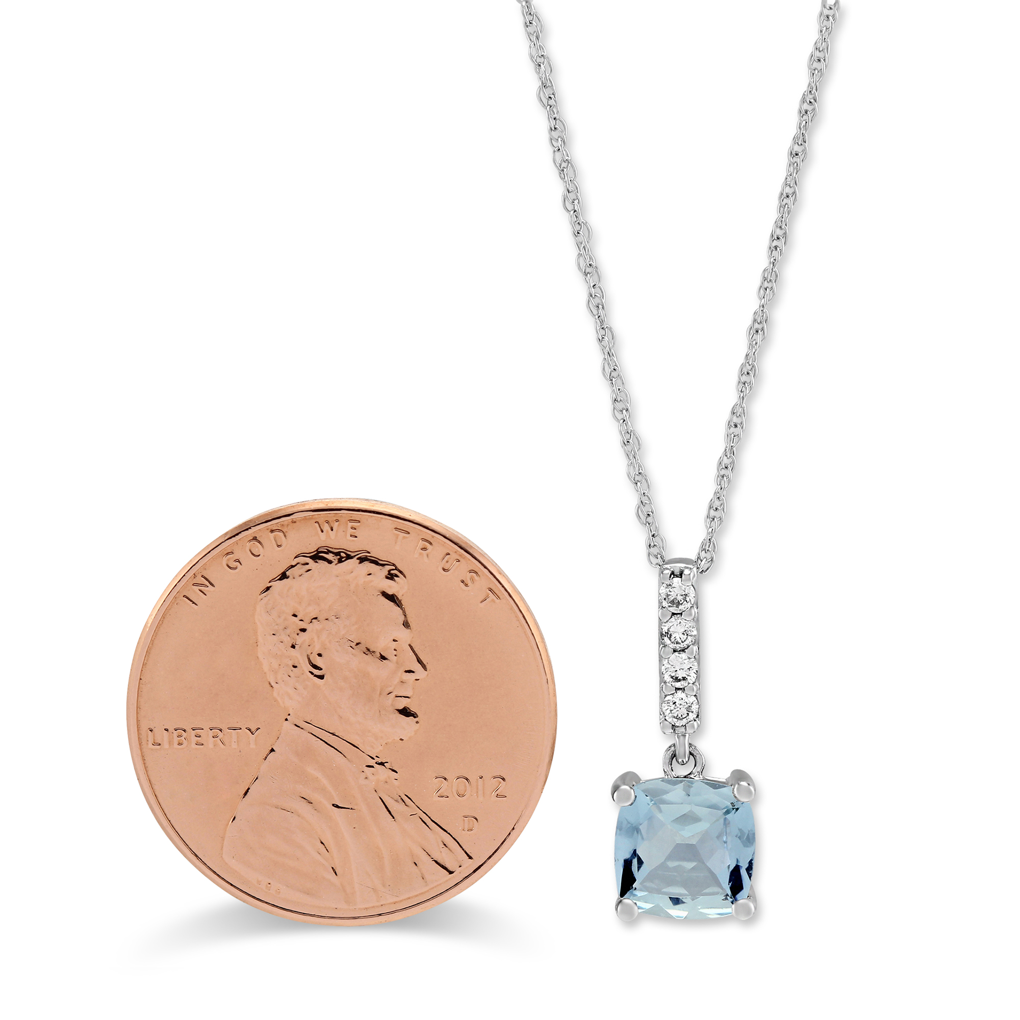 Cushion Aquamarine & Diamond Pendant in White Gold, 18