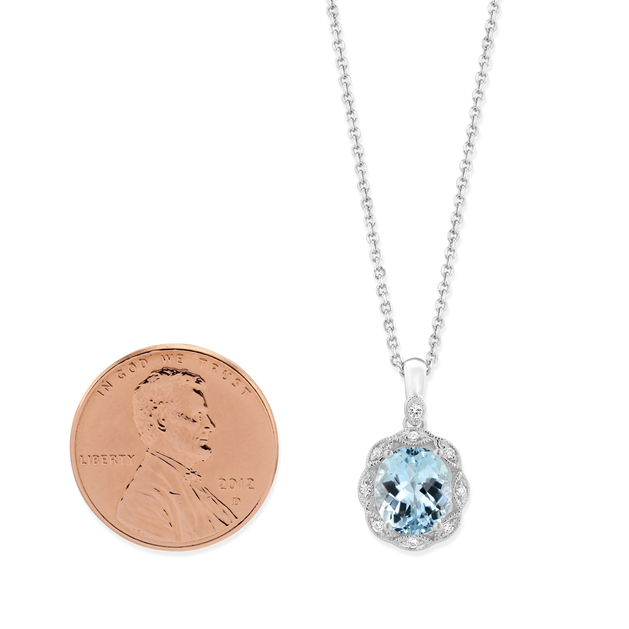 Cushion Aquamarine & Diamond Halo Pendant in White Gold, 18