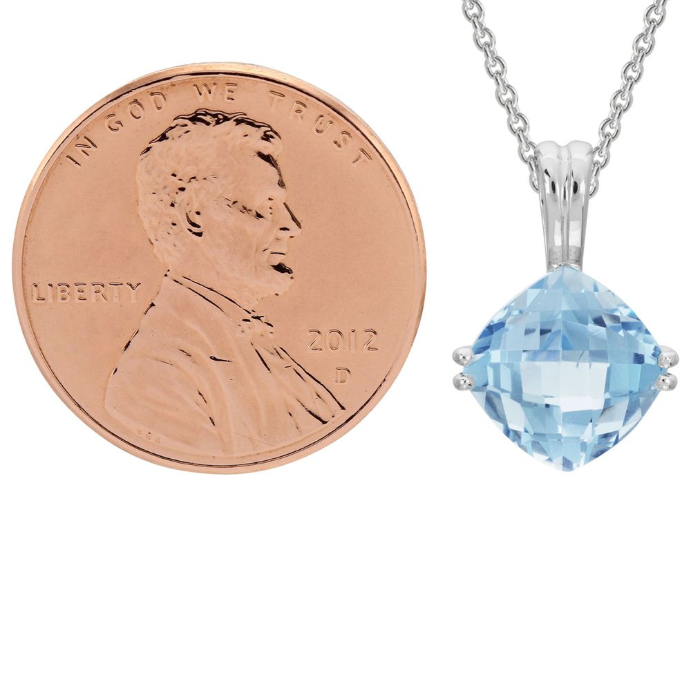 Checkerboard Cushion Aquamarine Pendant in White Gold, 18