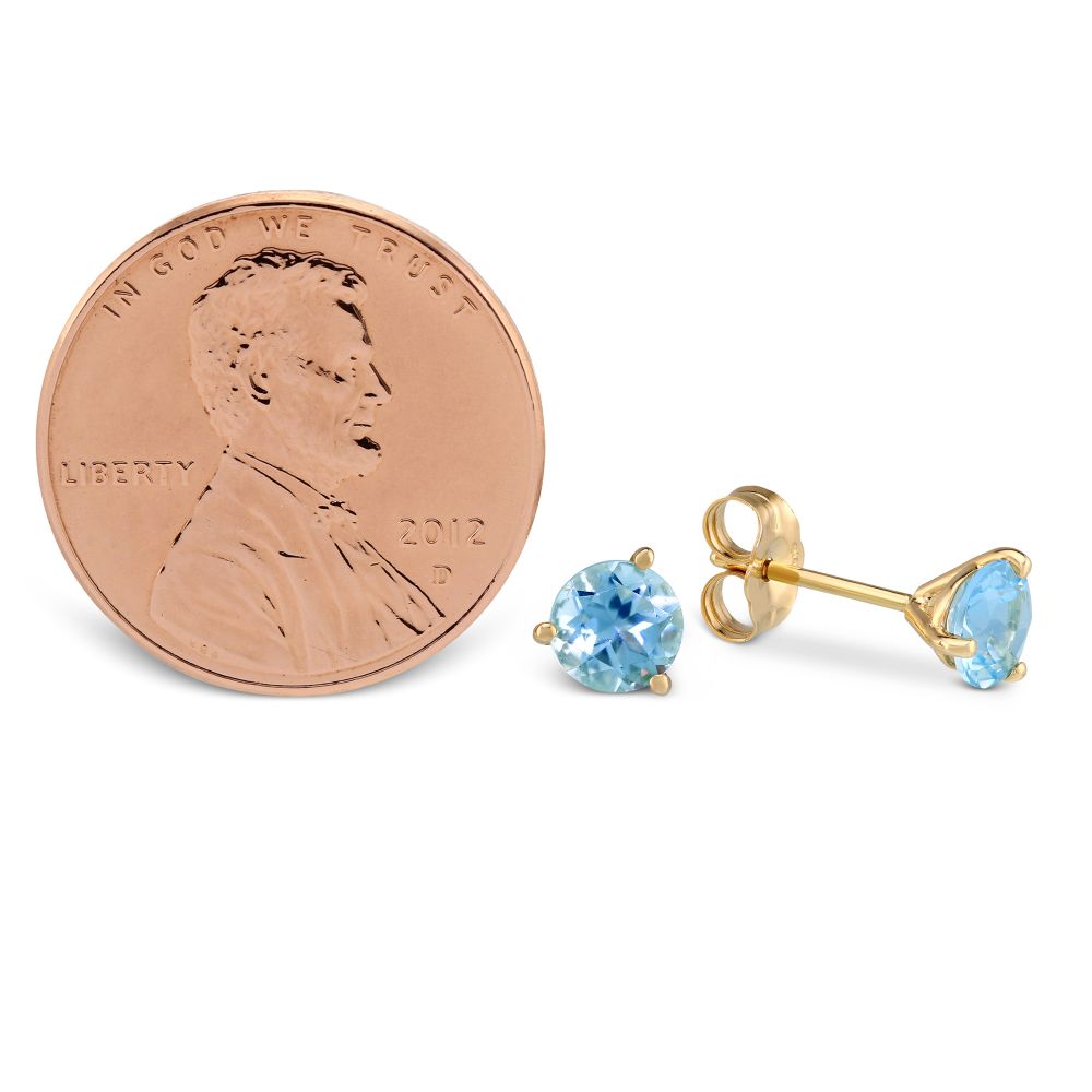 Round Aquamarine Earrings in Yellow Gold, 5mm