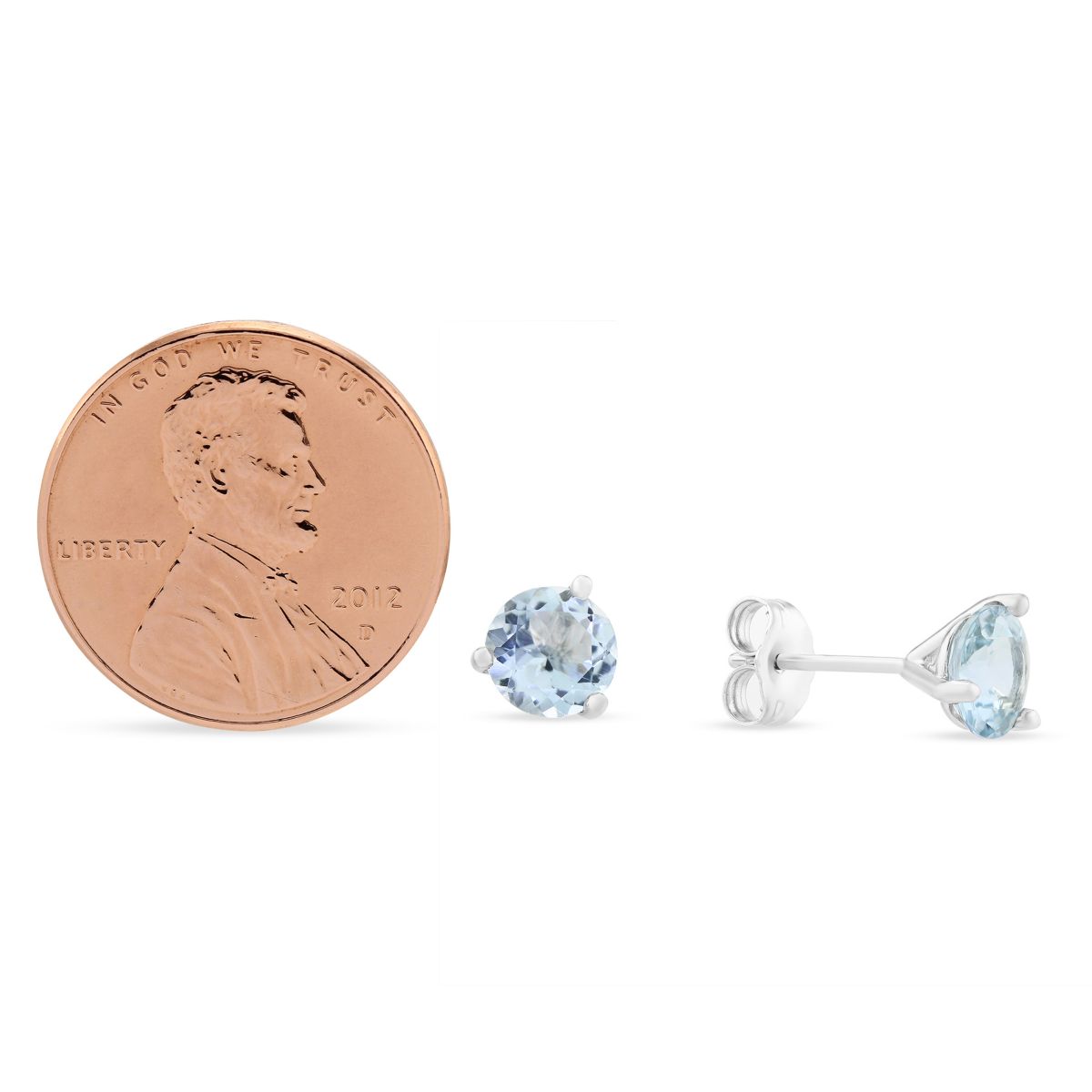 Round Faceted Aquamarine Earrings in White Gold, 6mm