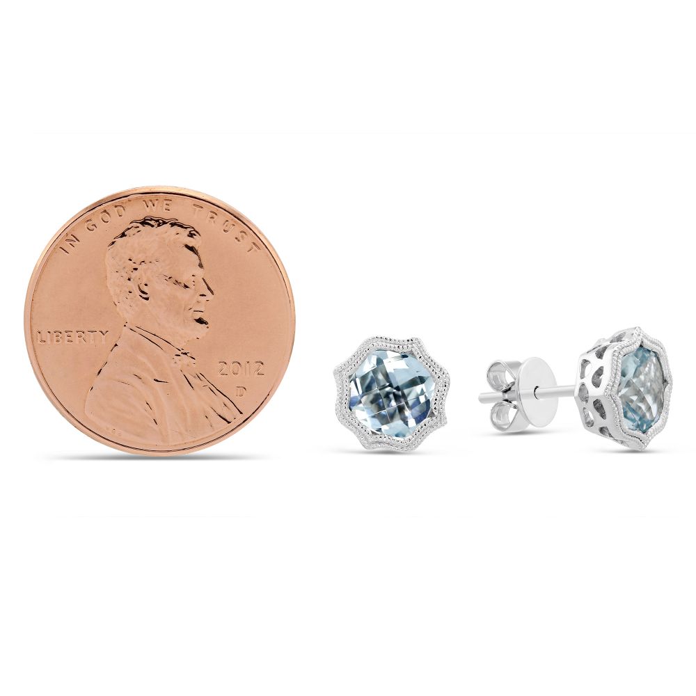 Cushion Aquamarine Earrings with Double Milgrain in White Gold