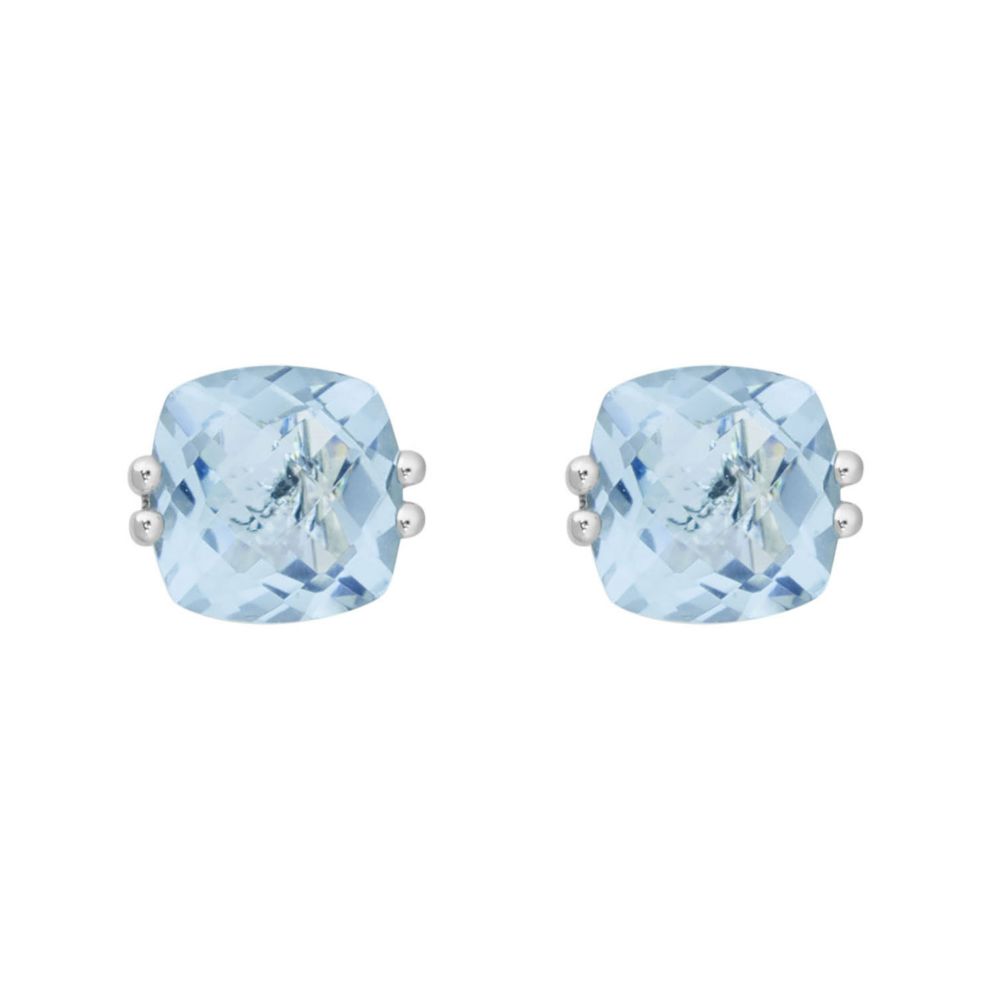 Checkerboard Cushion Aquamarine Earrings in White Gold