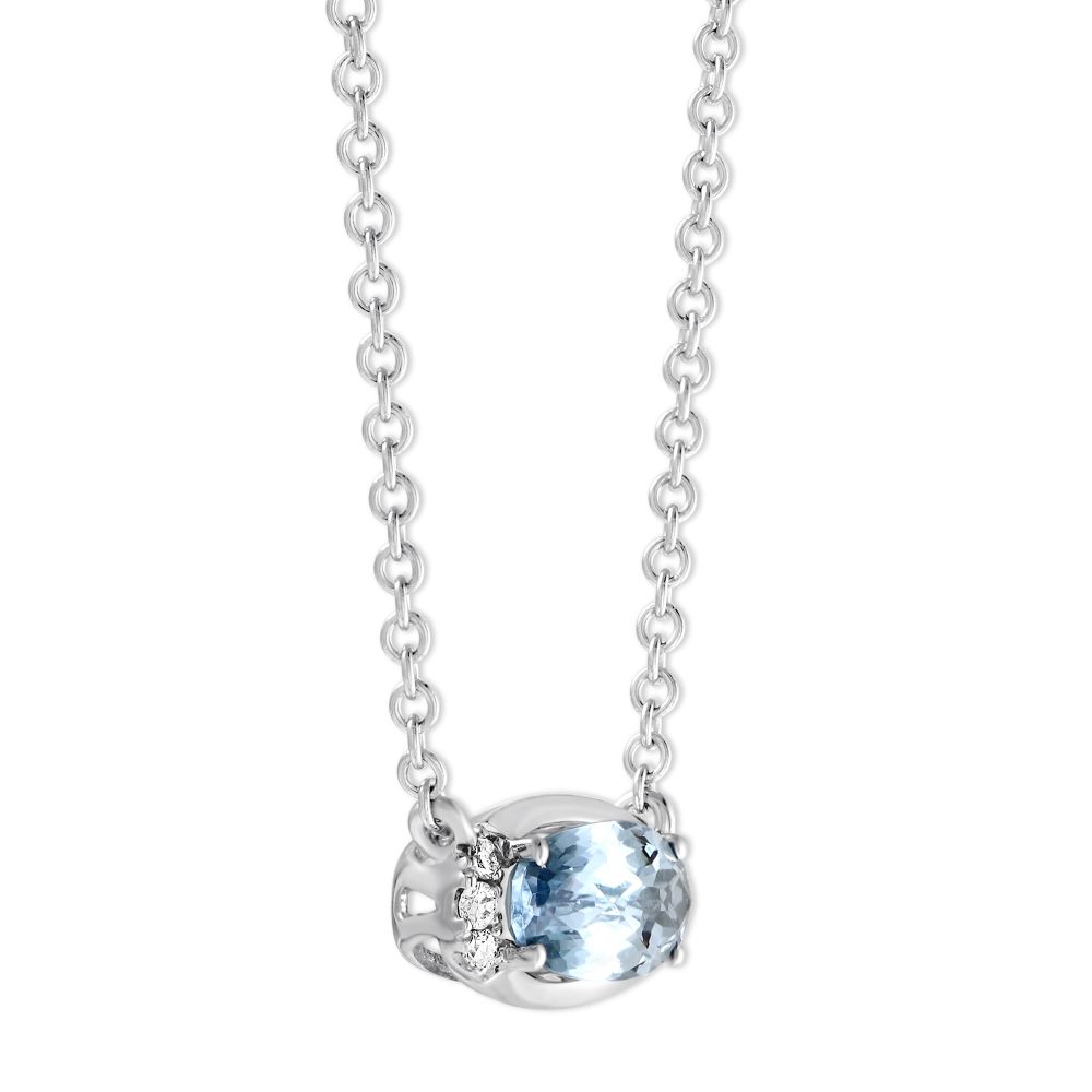 Oval Aquamarine & Diamond East West Pendant in White Gold, 18