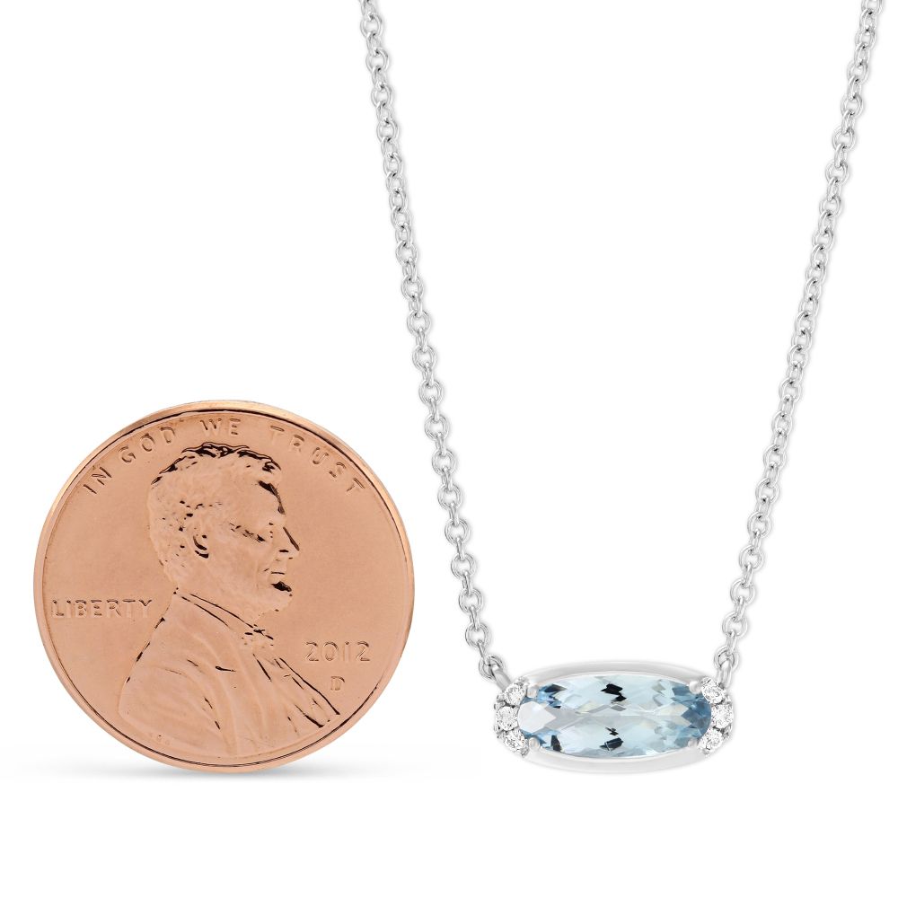 Oval Aquamarine & Diamond East West Pendant in White Gold, 18
