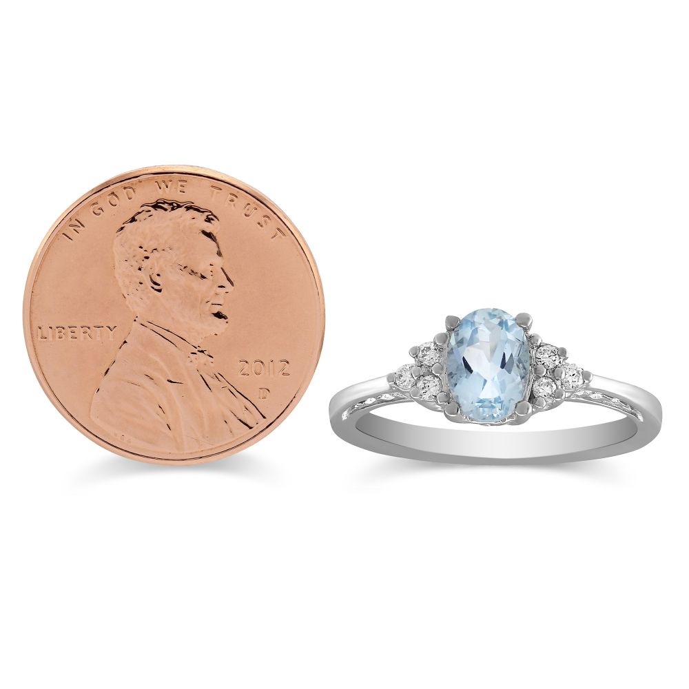 Oval Aquamarine & Diamond Cluster Ring in White Gold