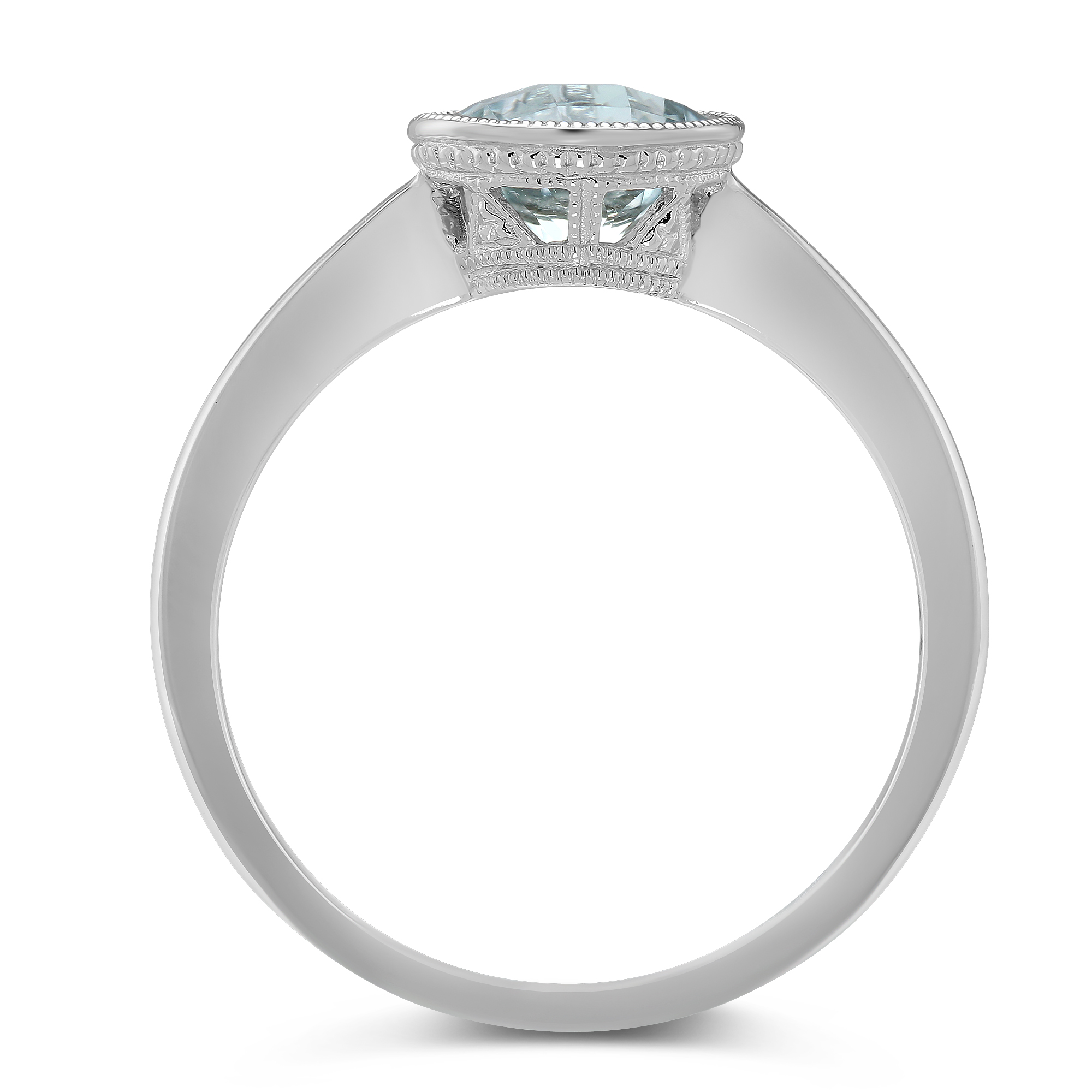 Round Checkerboard Aquamarine Bezel Set Ring in White Gold