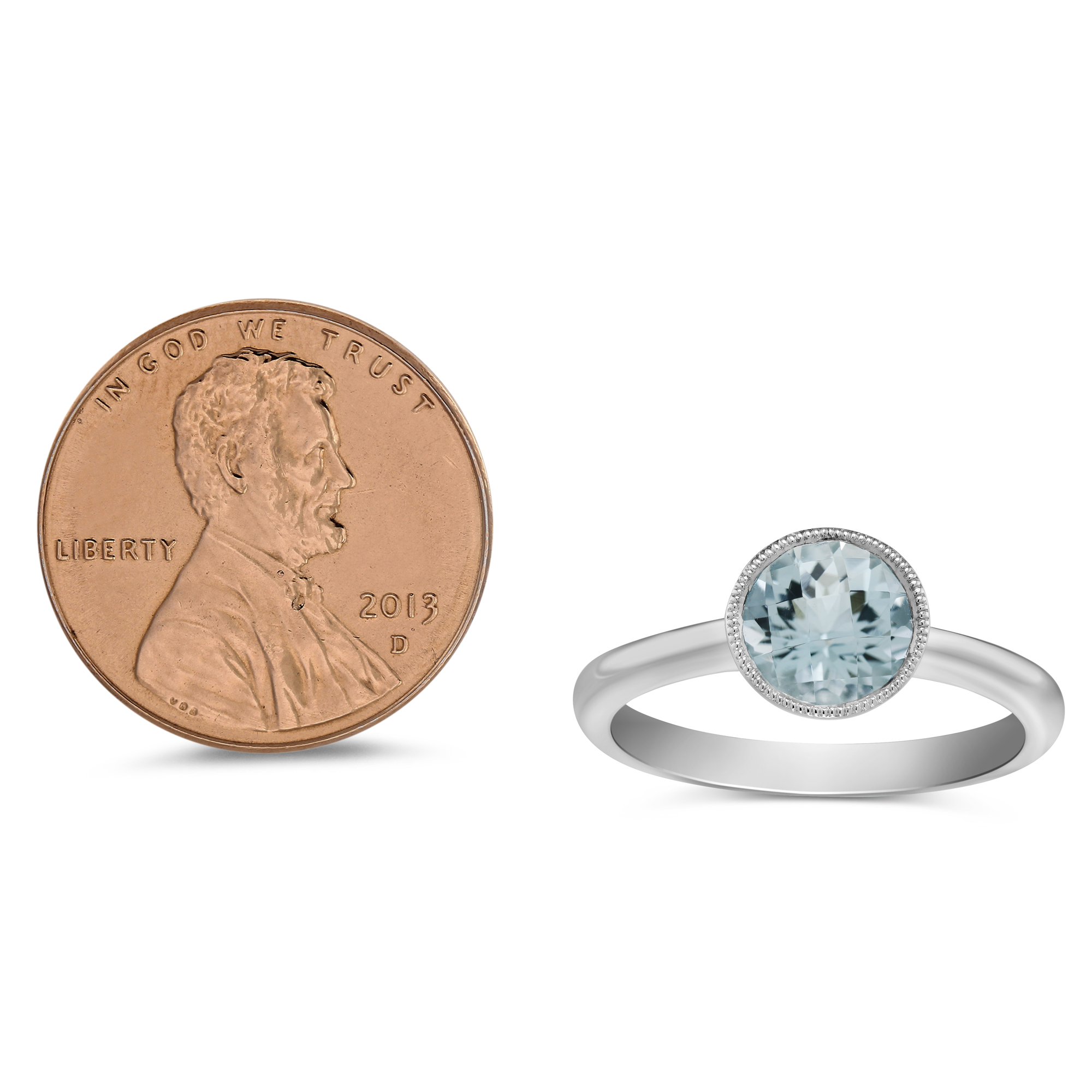 Round Checkerboard Aquamarine Bezel Set Ring in White Gold