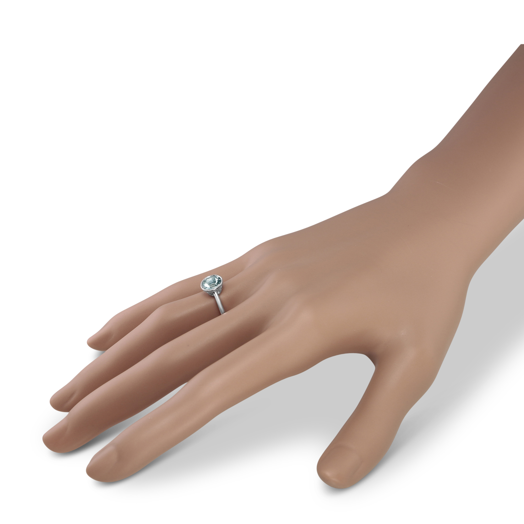 Round Checkerboard Aquamarine Bezel Set Ring in White Gold