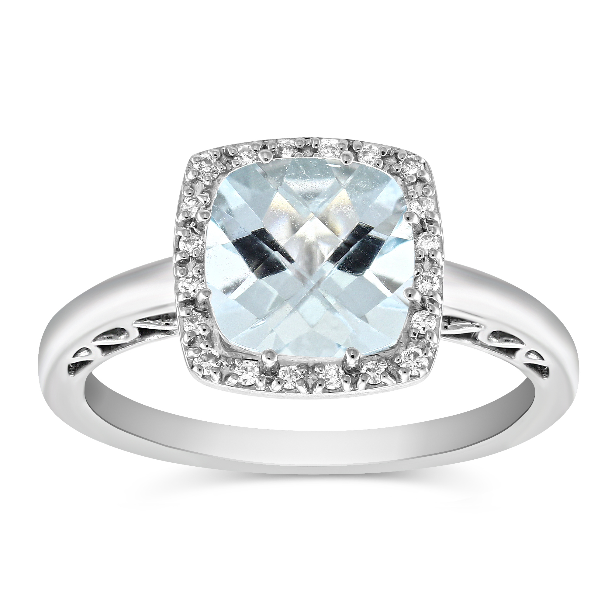 Checkerboard Cushion Aquamarine & Diamond Ring in White Gold