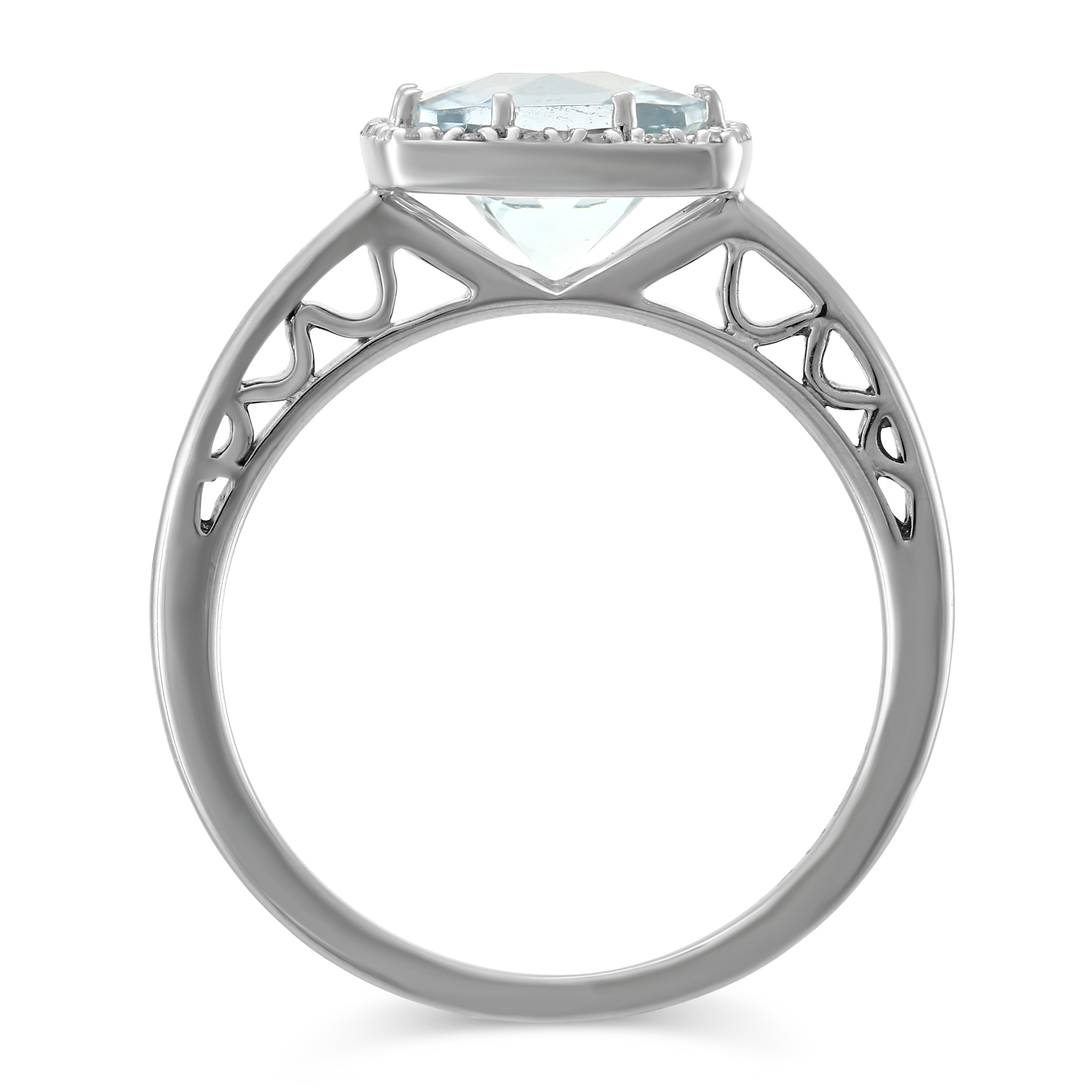 Checkerboard Cushion Aquamarine & Diamond Ring in White Gold