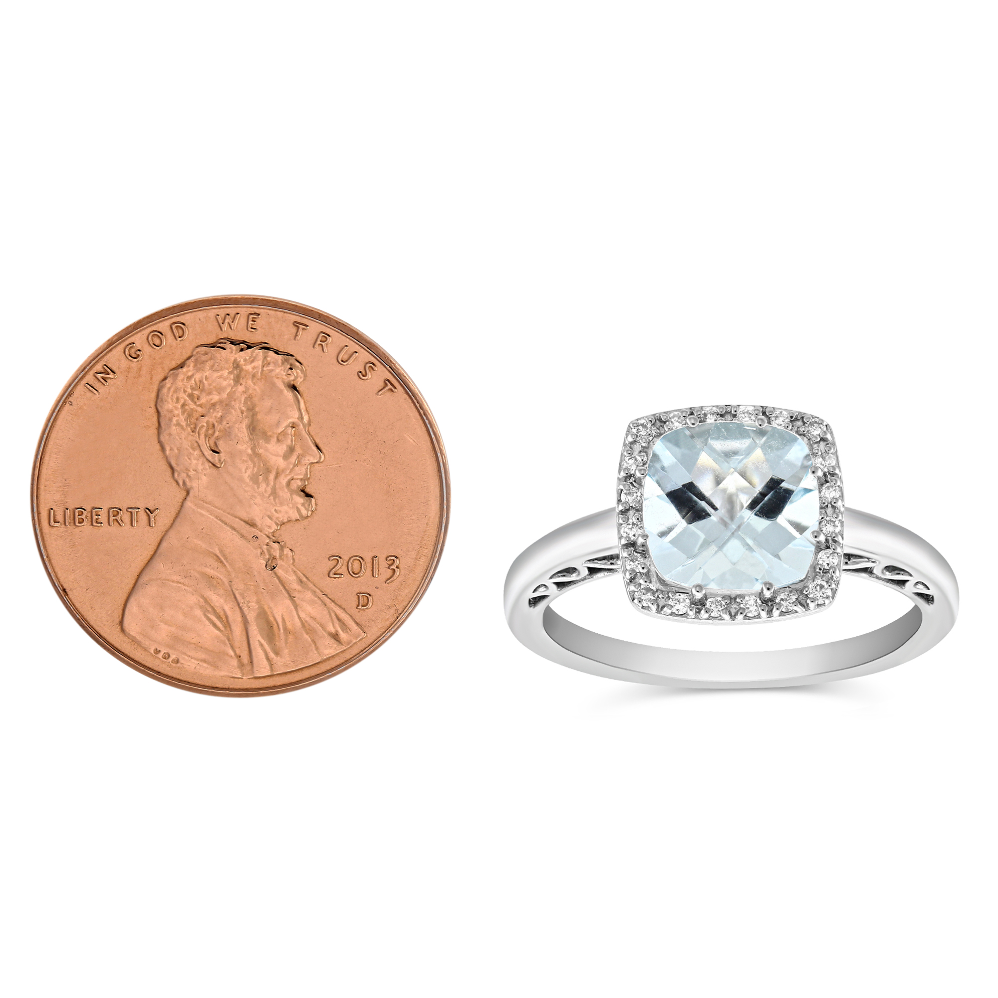 Checkerboard Cushion Aquamarine & Diamond Ring in White Gold