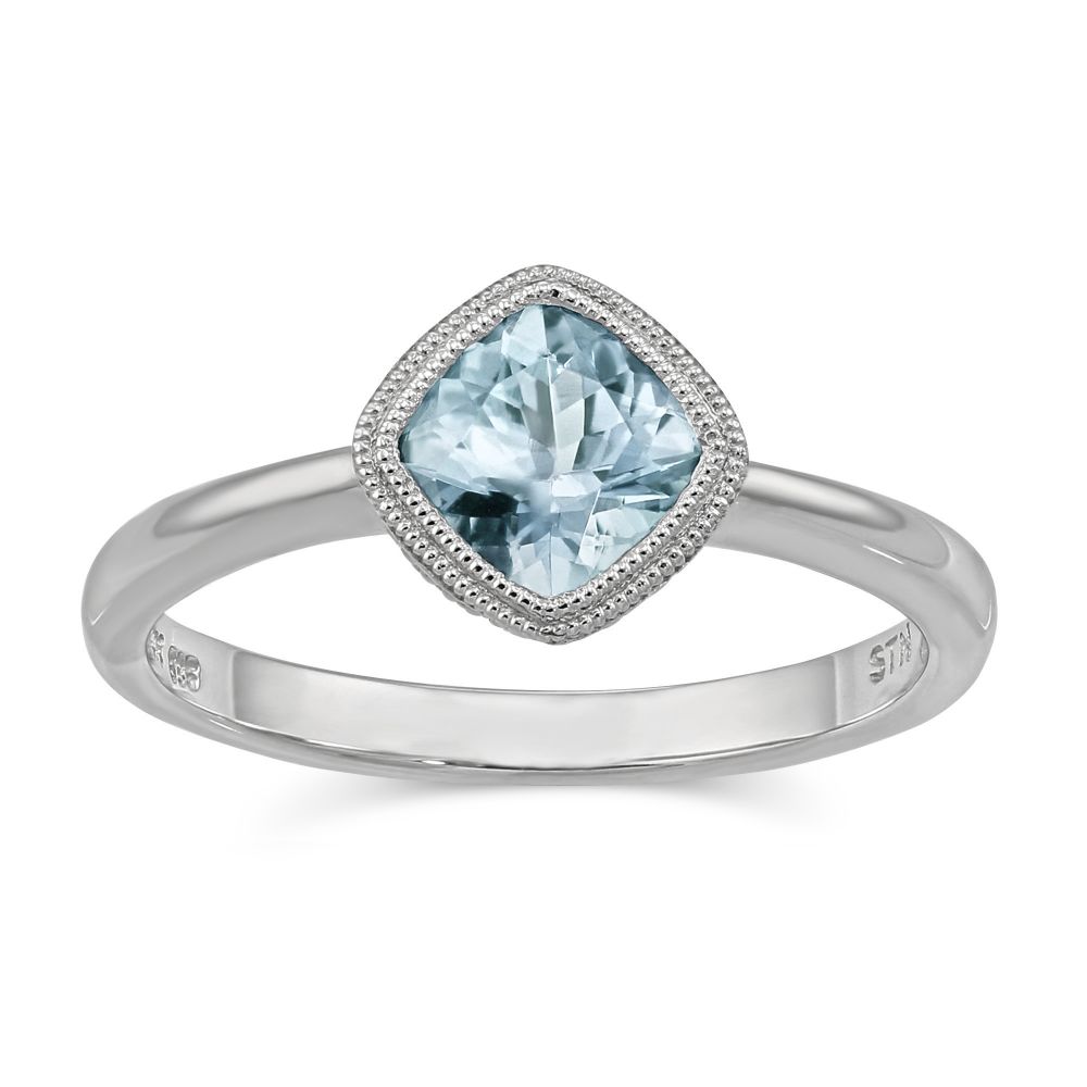 Checkerboard Cushion Aquamarine Ring in White Gold