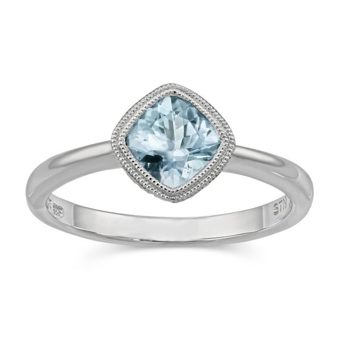 Checkerboard Cushion Aquamarine Ring in White Gold