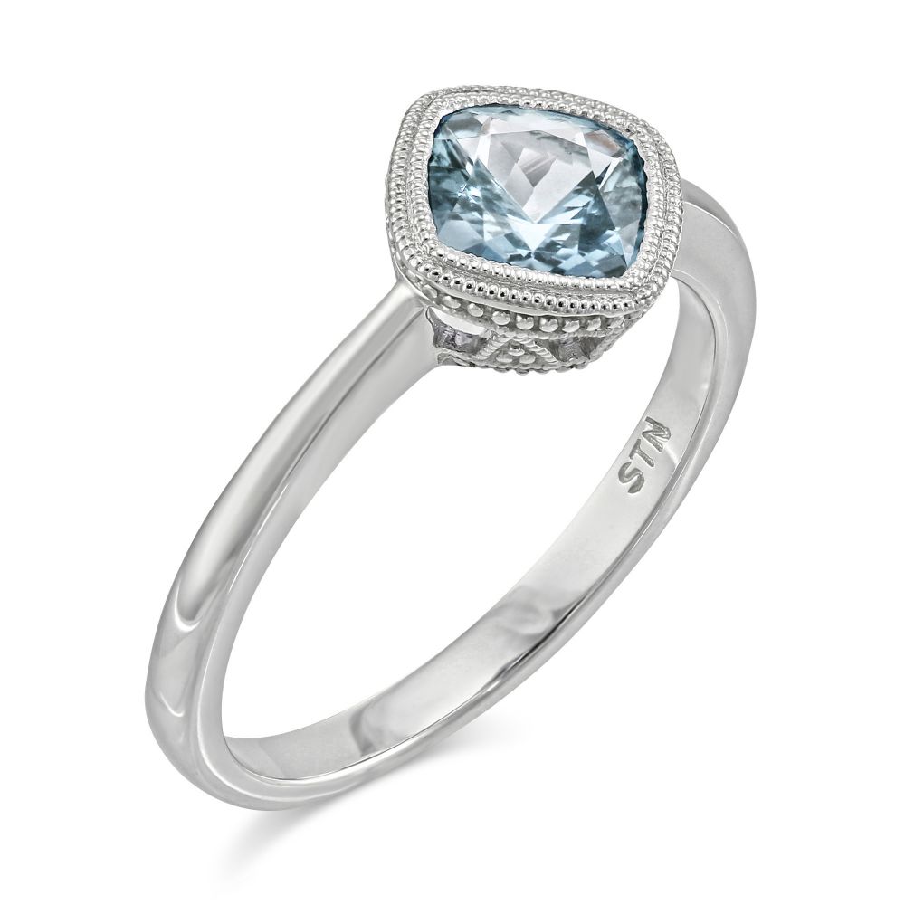 Checkerboard Cushion Aquamarine Ring in White Gold