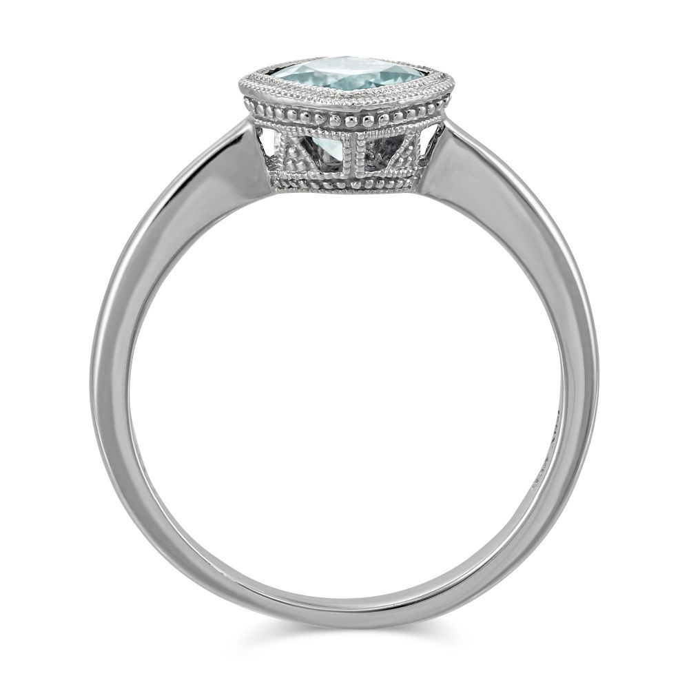 Checkerboard Cushion Aquamarine Ring in White Gold