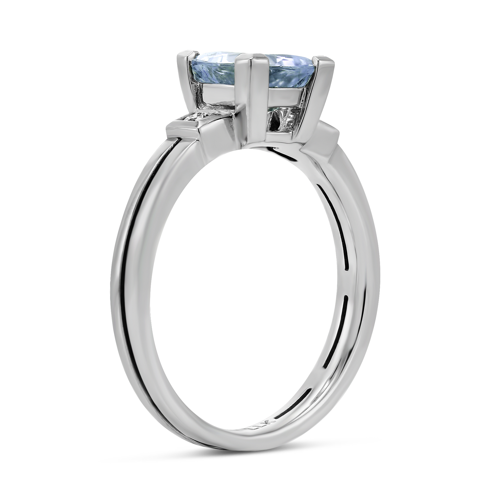 Checkerboard Cushion Aquamarine & Diamond Ring in White Gold