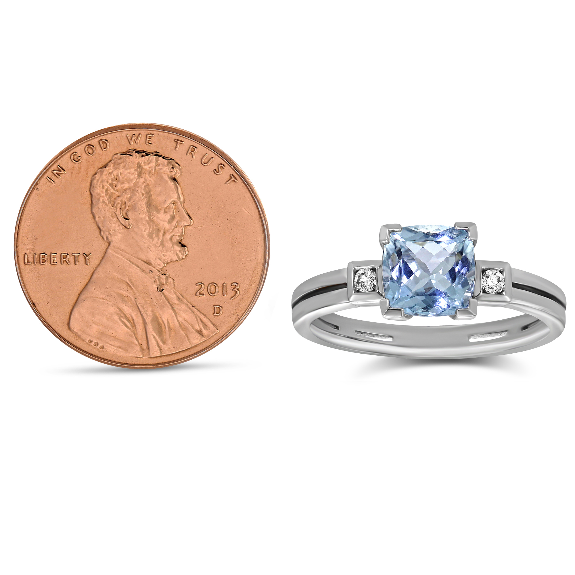 Checkerboard Cushion Aquamarine & Diamond Ring in White Gold