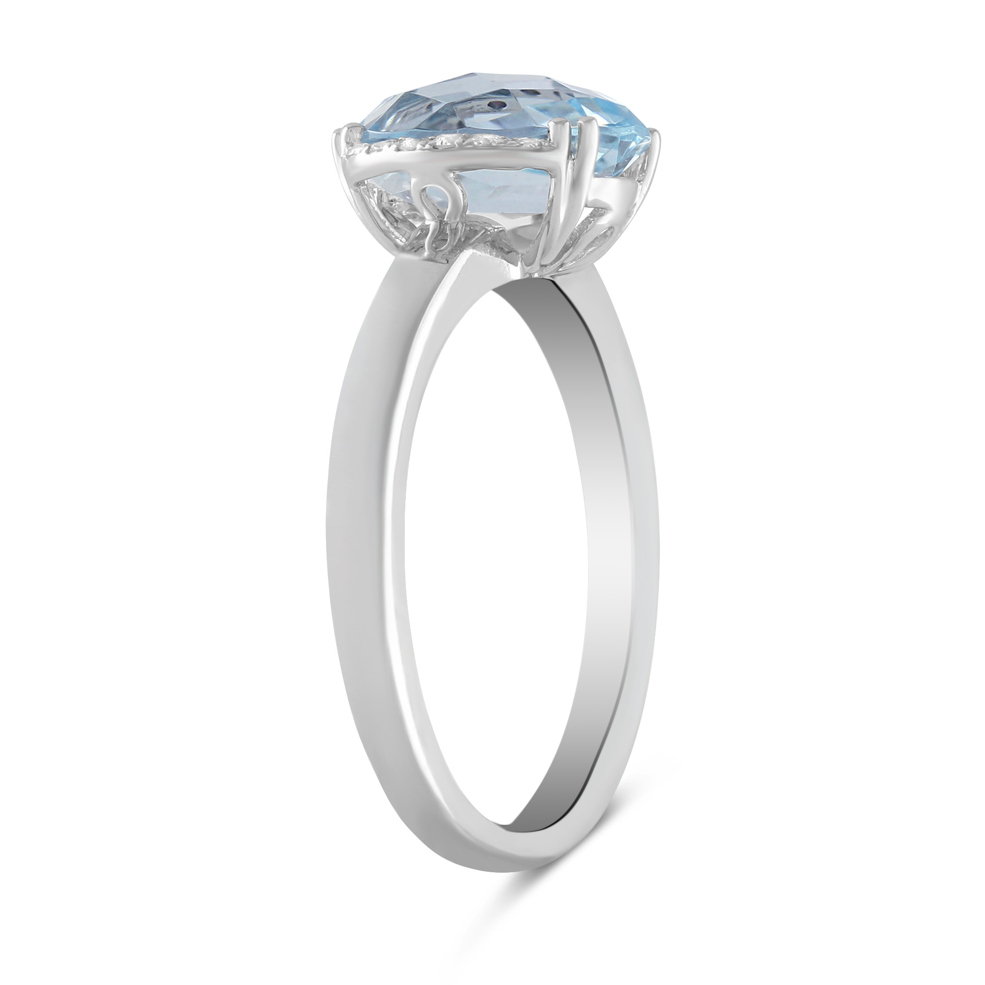 Oval Aquamarine & Diamond Crescent Ring in White Gold