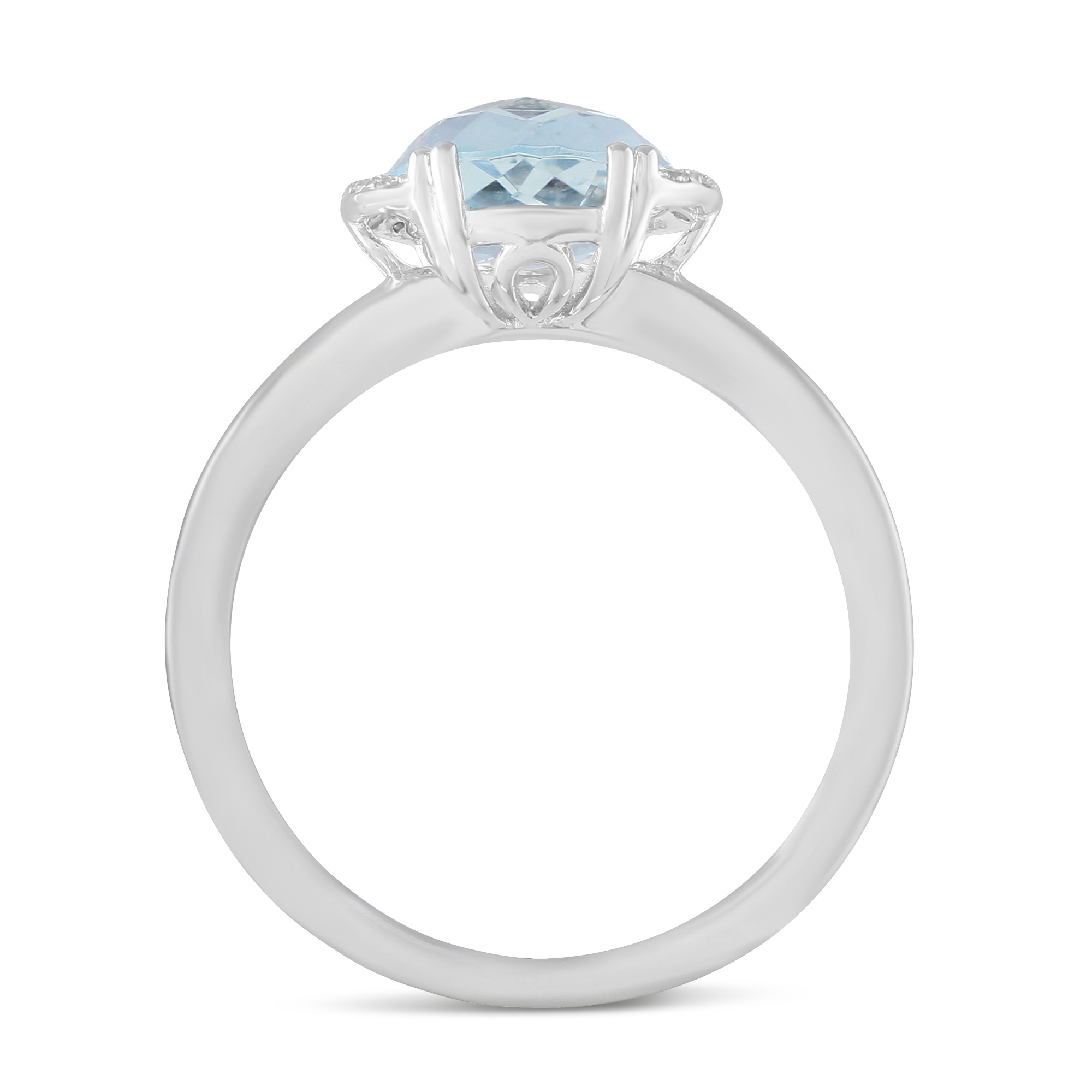Oval Aquamarine & Diamond Crescent Ring in White Gold