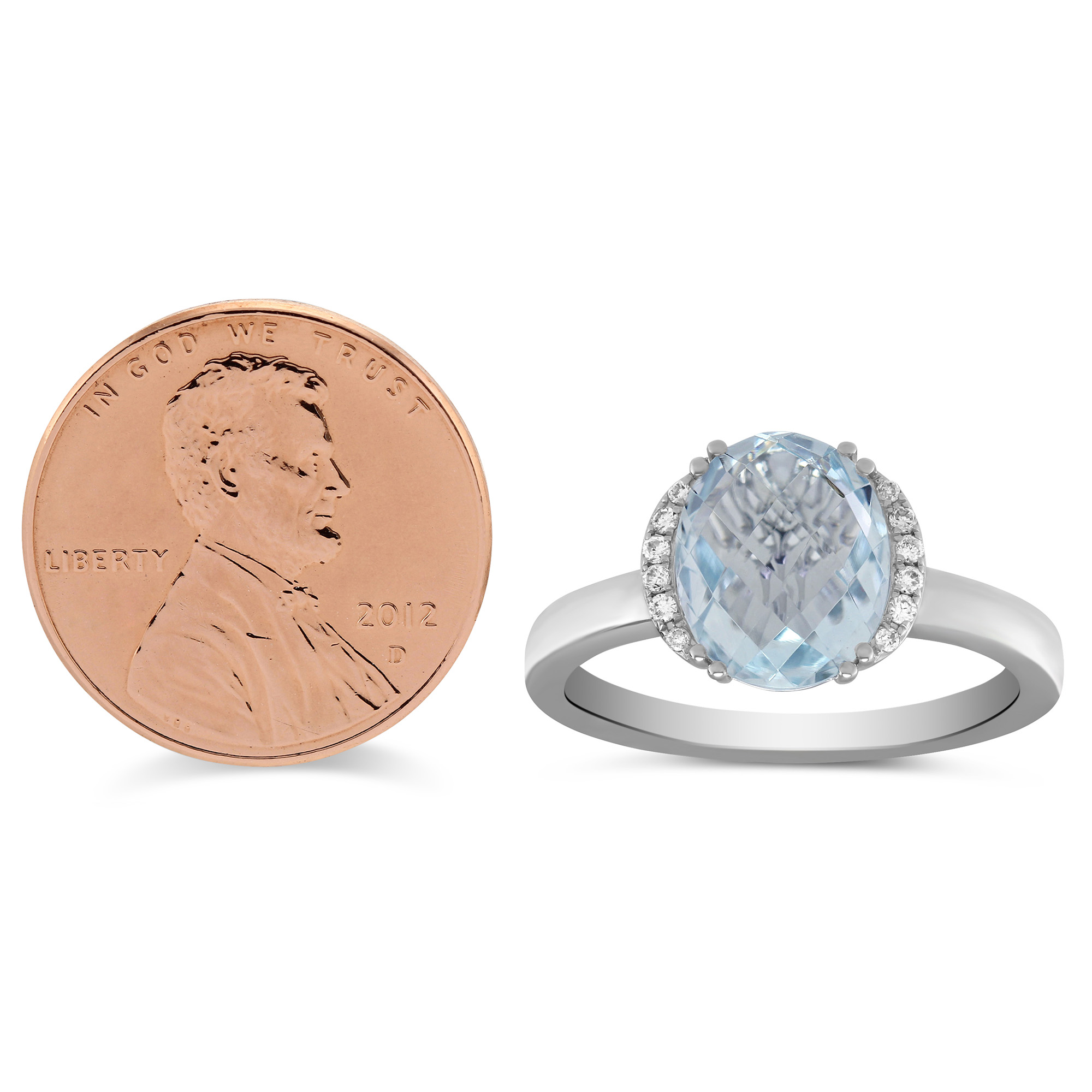 Oval Aquamarine & Diamond Crescent Ring in White Gold