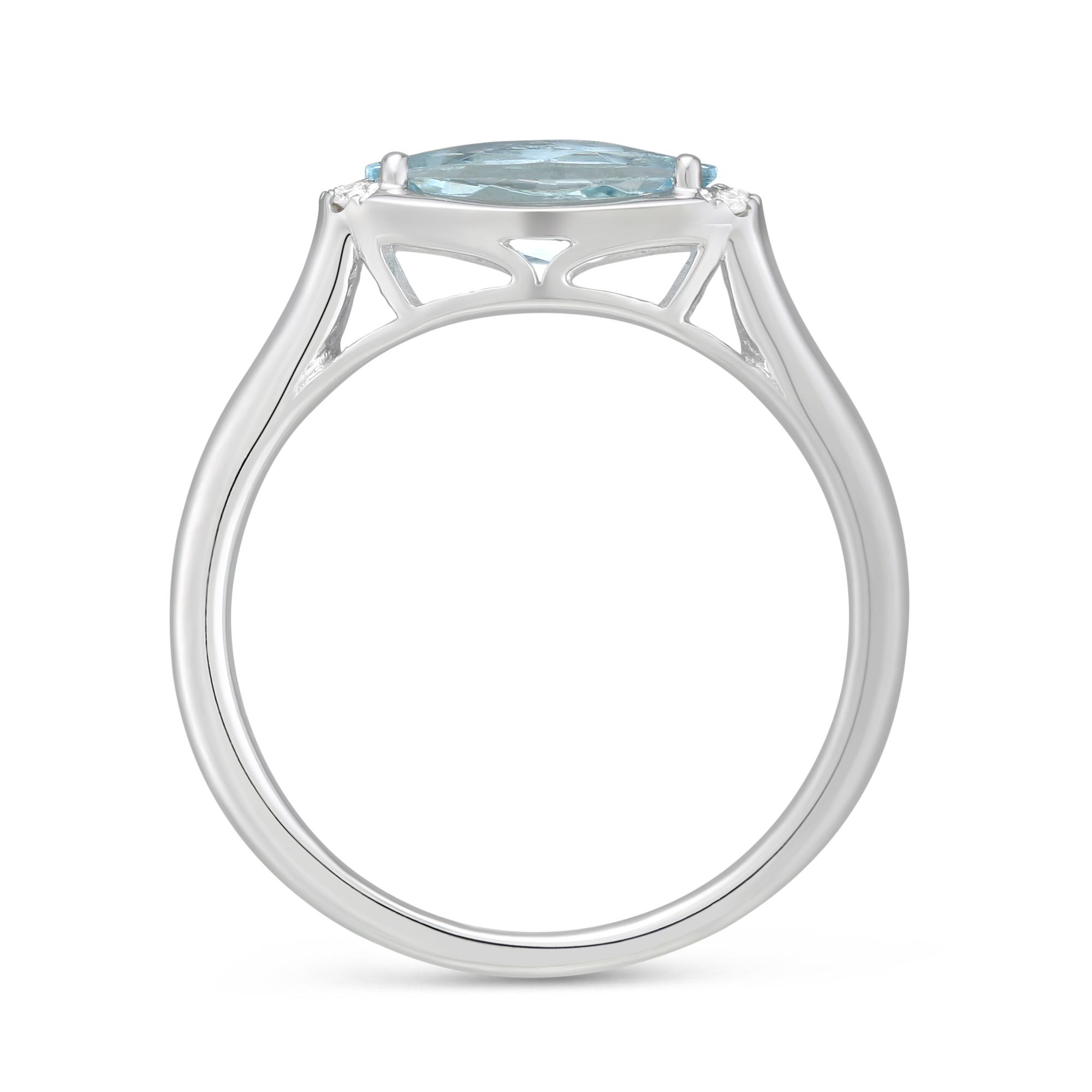 Checkerboard Faceted Oval Aquamarine & Diamond Ring in White Gold