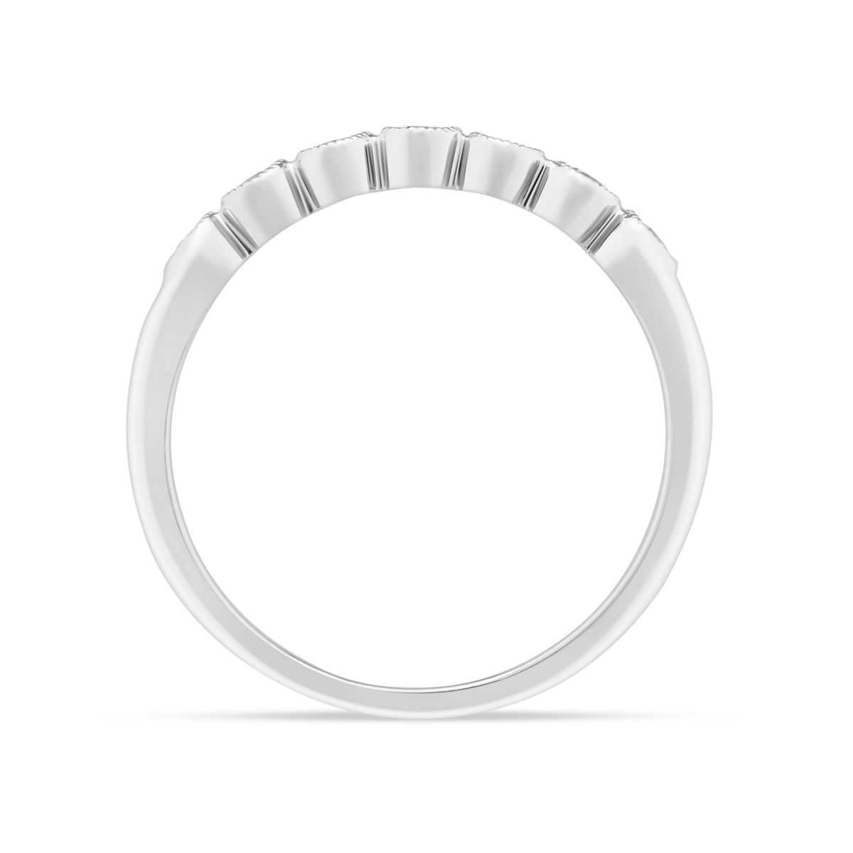 Round Aquamarine & Diamond Bezel Set Milgrain Ring in White Gold