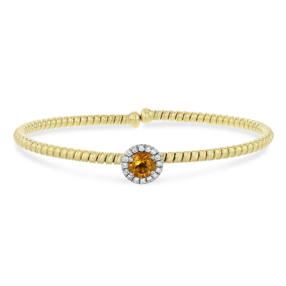 18K Yellow & White Gold Diamond Halo & Citrine Flexible Cuff Bracelet