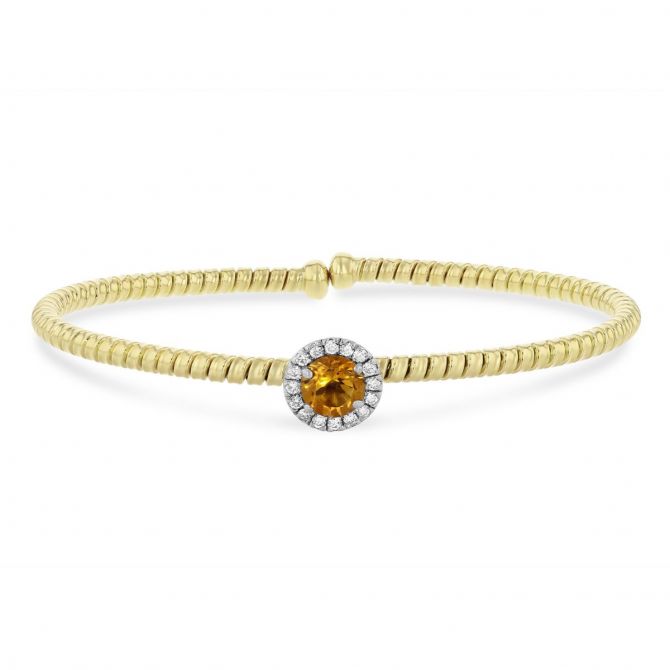18K Yellow & White Gold Diamond Halo & Citrine Flexible Cuff Bracelet