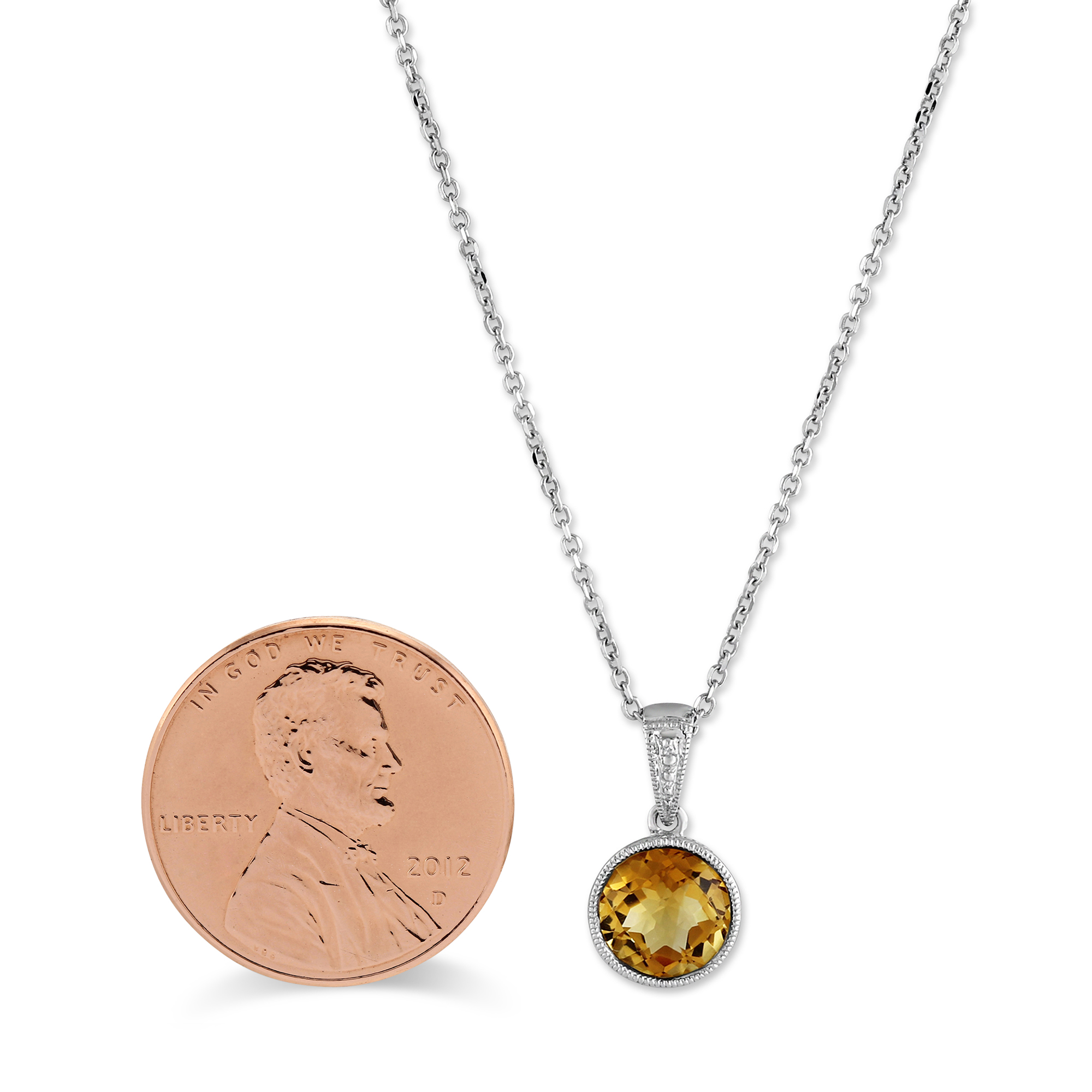 14K White Gold Checkerboard Faceted Citrine Pendant, 18