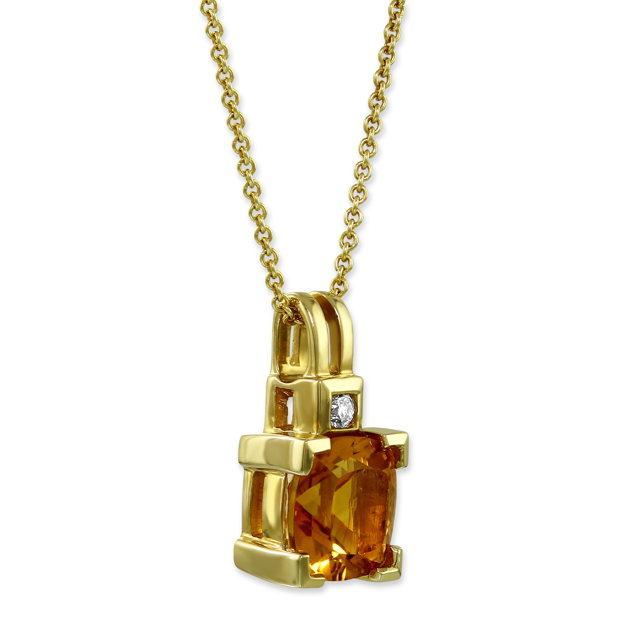 14K Yellow Gold Cushion Citrine & Diamond Pendant, 16-18