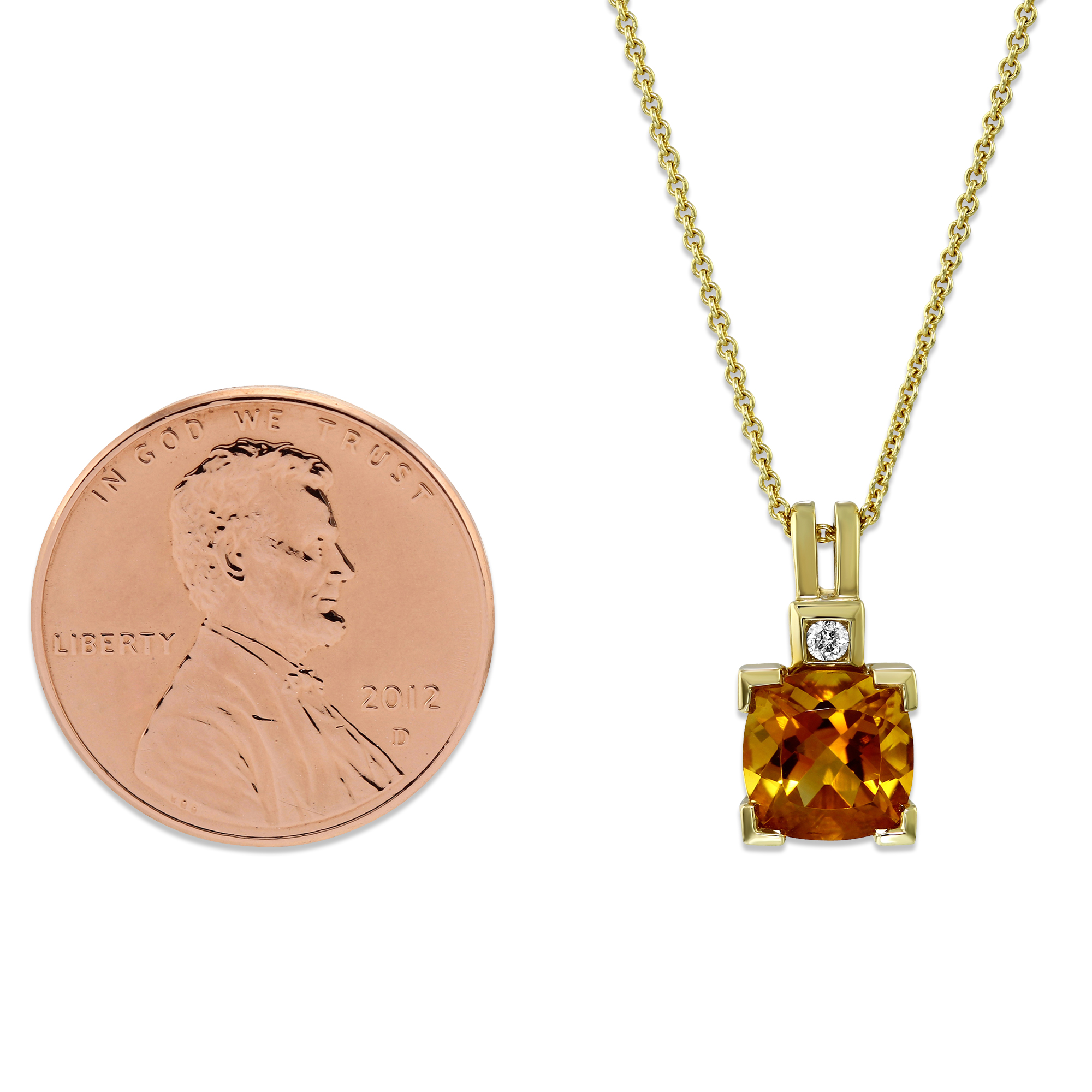 14K Yellow Gold Cushion Citrine & Diamond Pendant, 16-18