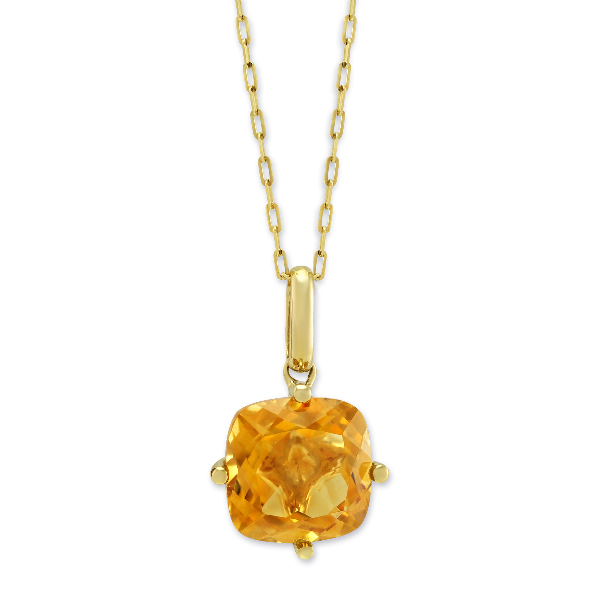 14K Yellow Gold Cushion Citrine Pendant, 18