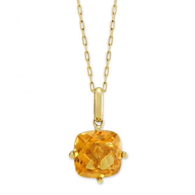 14K Yellow Gold Cushion Citrine Pendant, 18"