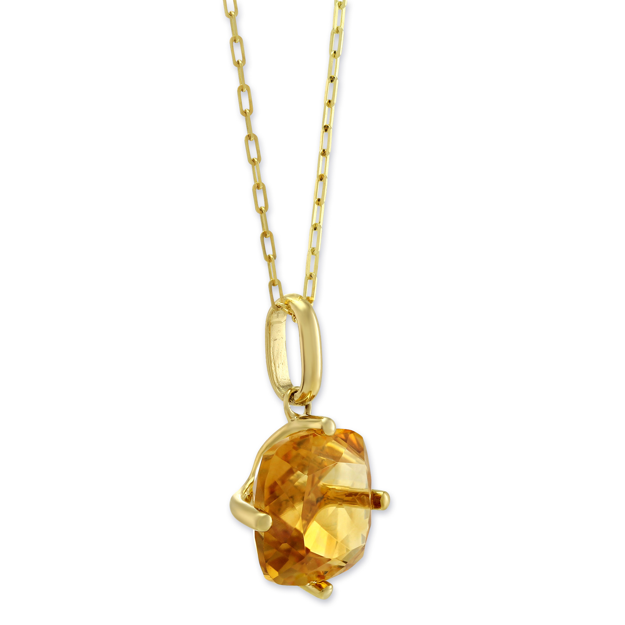 14K Yellow Gold Cushion Citrine Pendant, 18