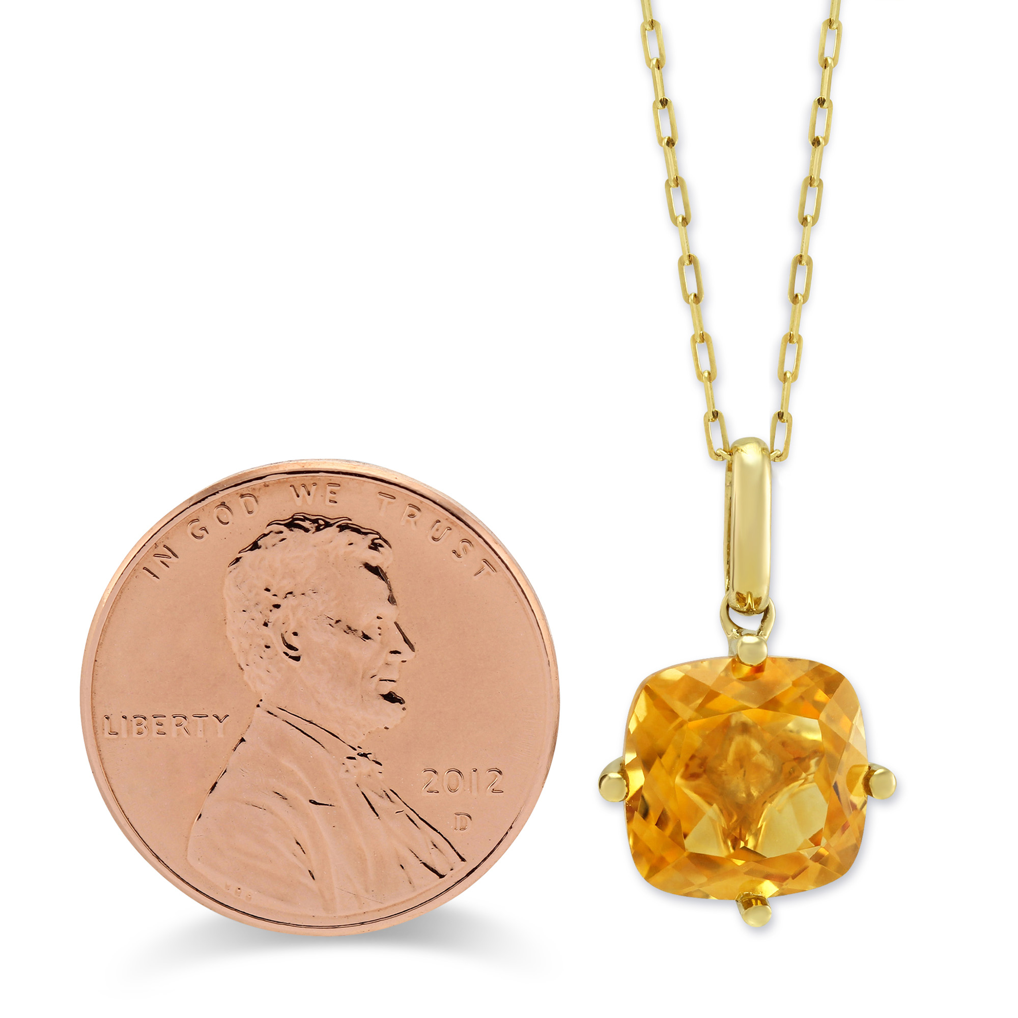 14K Yellow Gold Cushion Citrine Pendant, 18