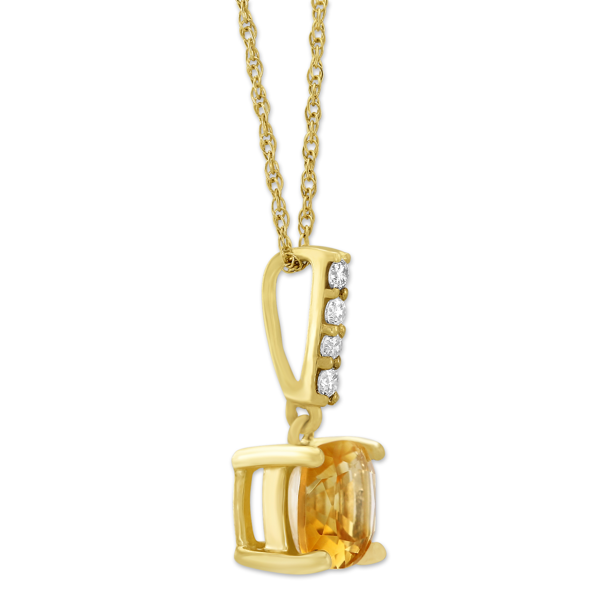 14K Yellow Gold Cushion Citrine & Diamond Pendant, 18