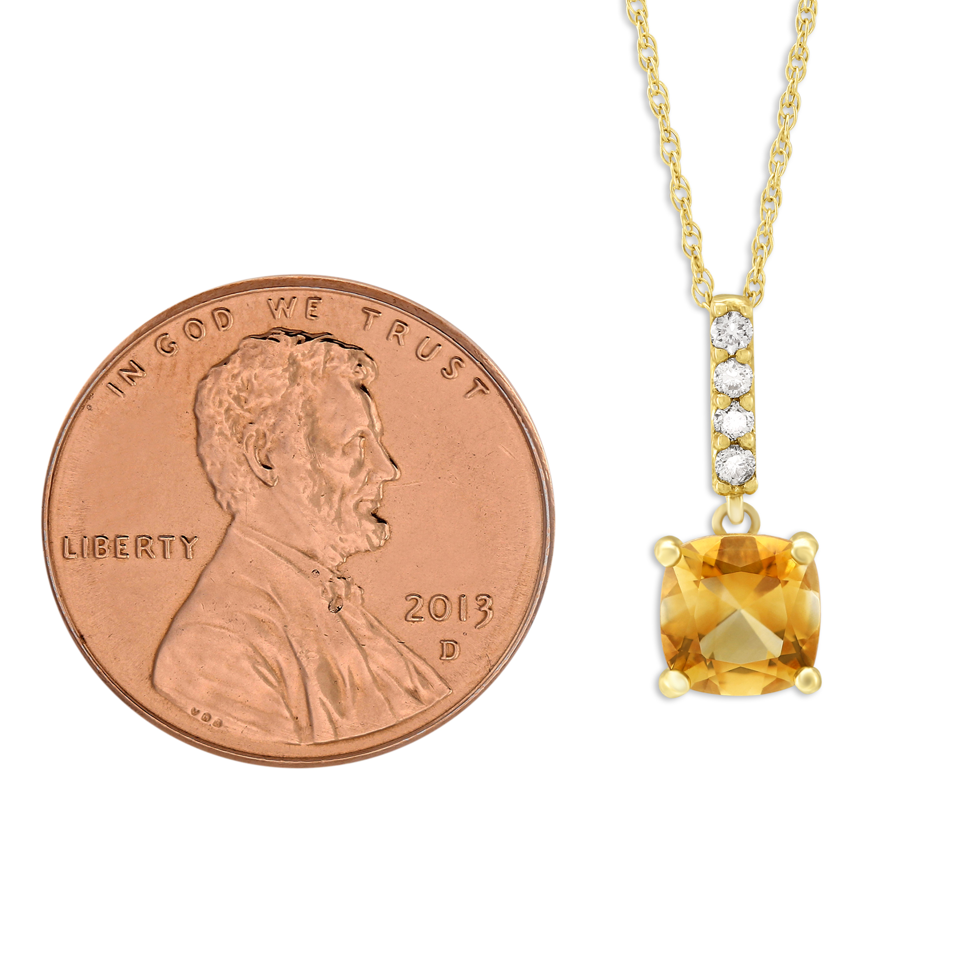 14K Yellow Gold Cushion Citrine & Diamond Pendant, 18