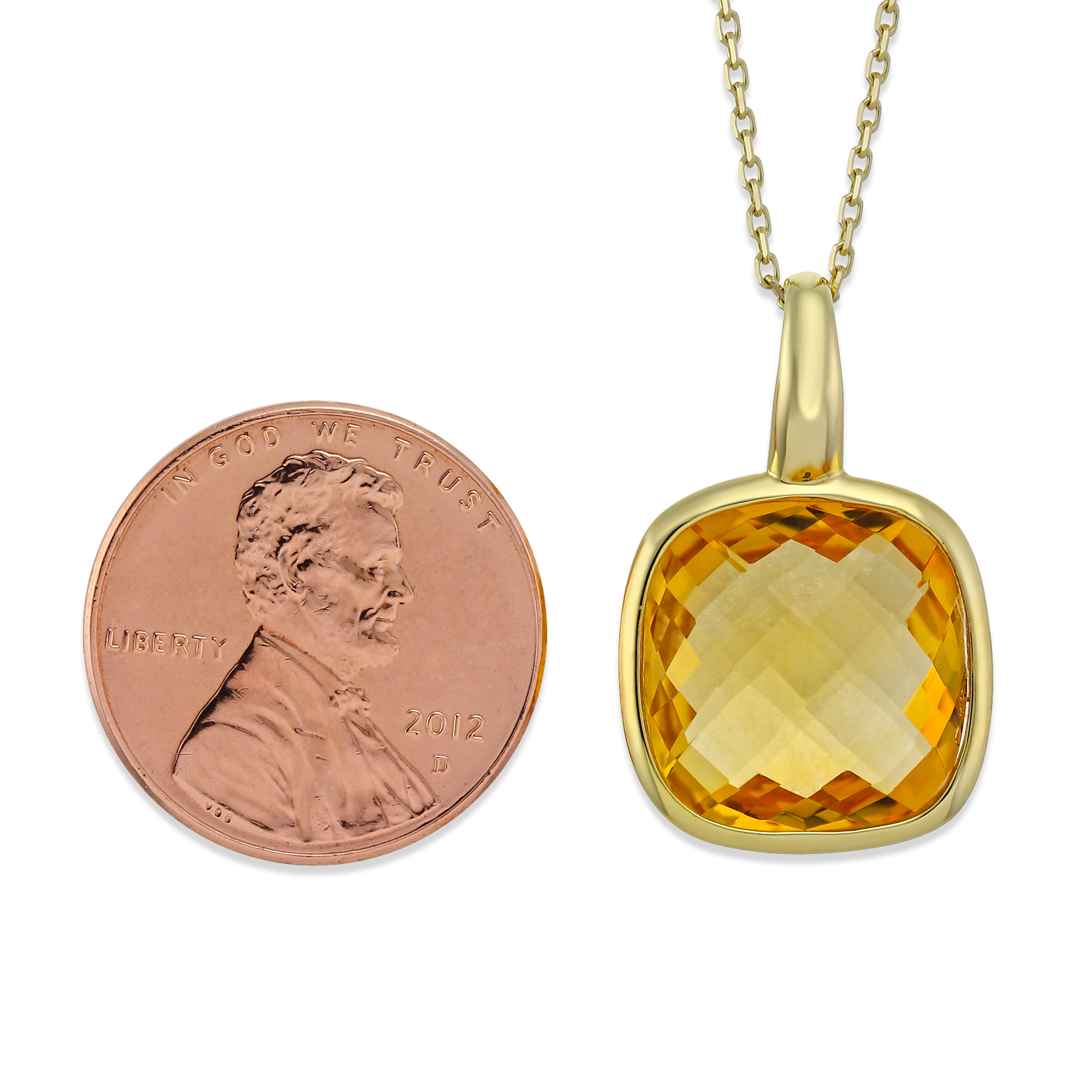 14K Yellow Gold Checkerboard Cushion Citrine Pendant, 18
