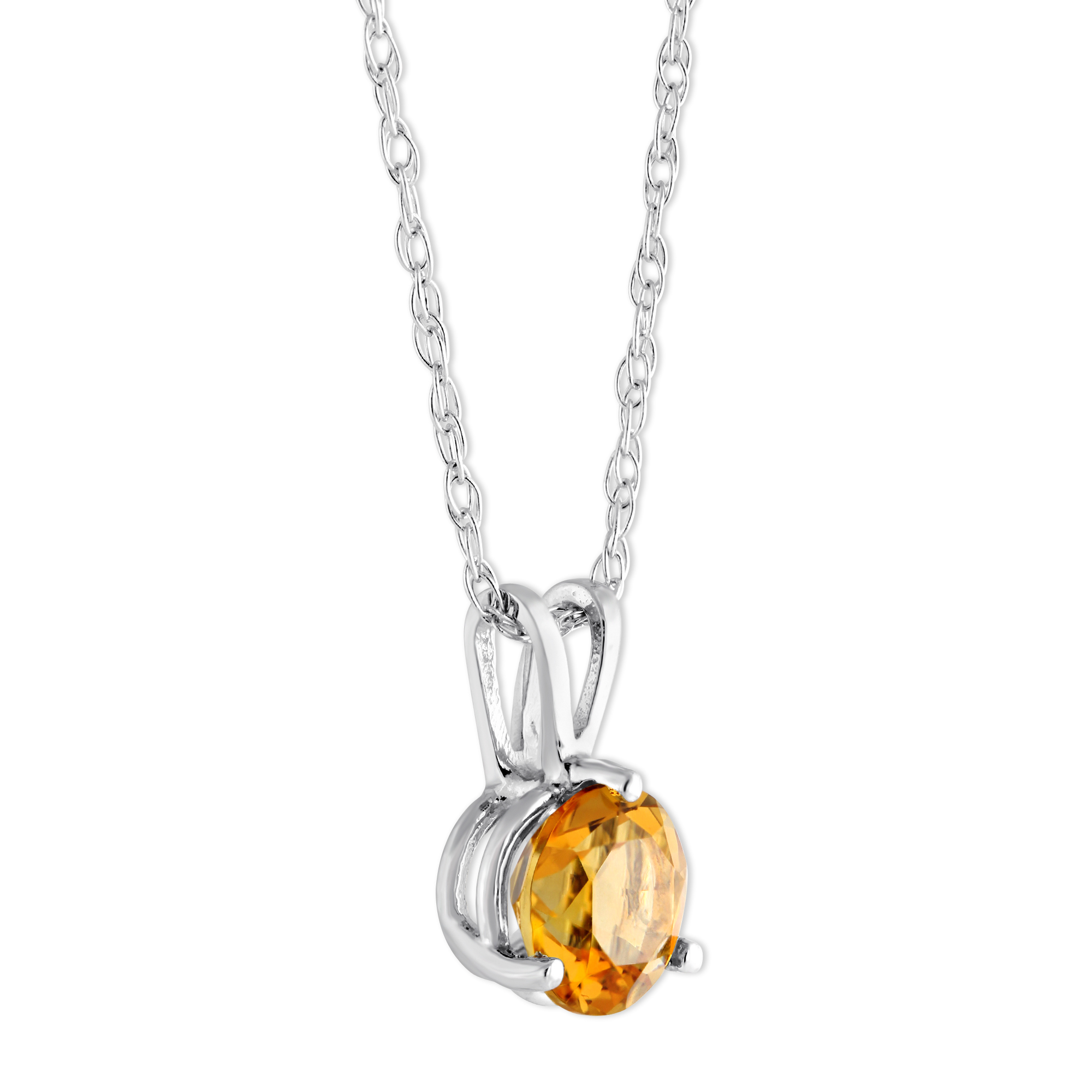 14K White Gold Round Citrine Pendant, 18