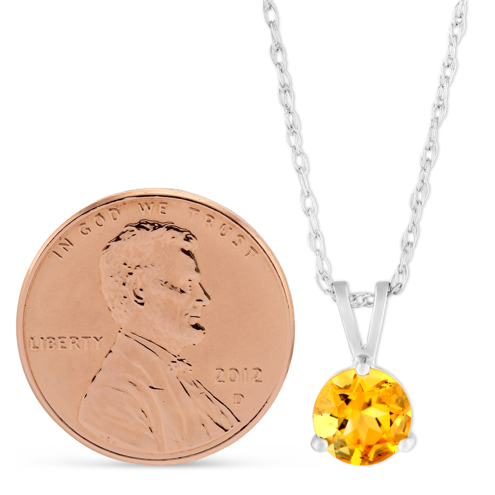 14K White Gold Round Citrine Pendant, 18