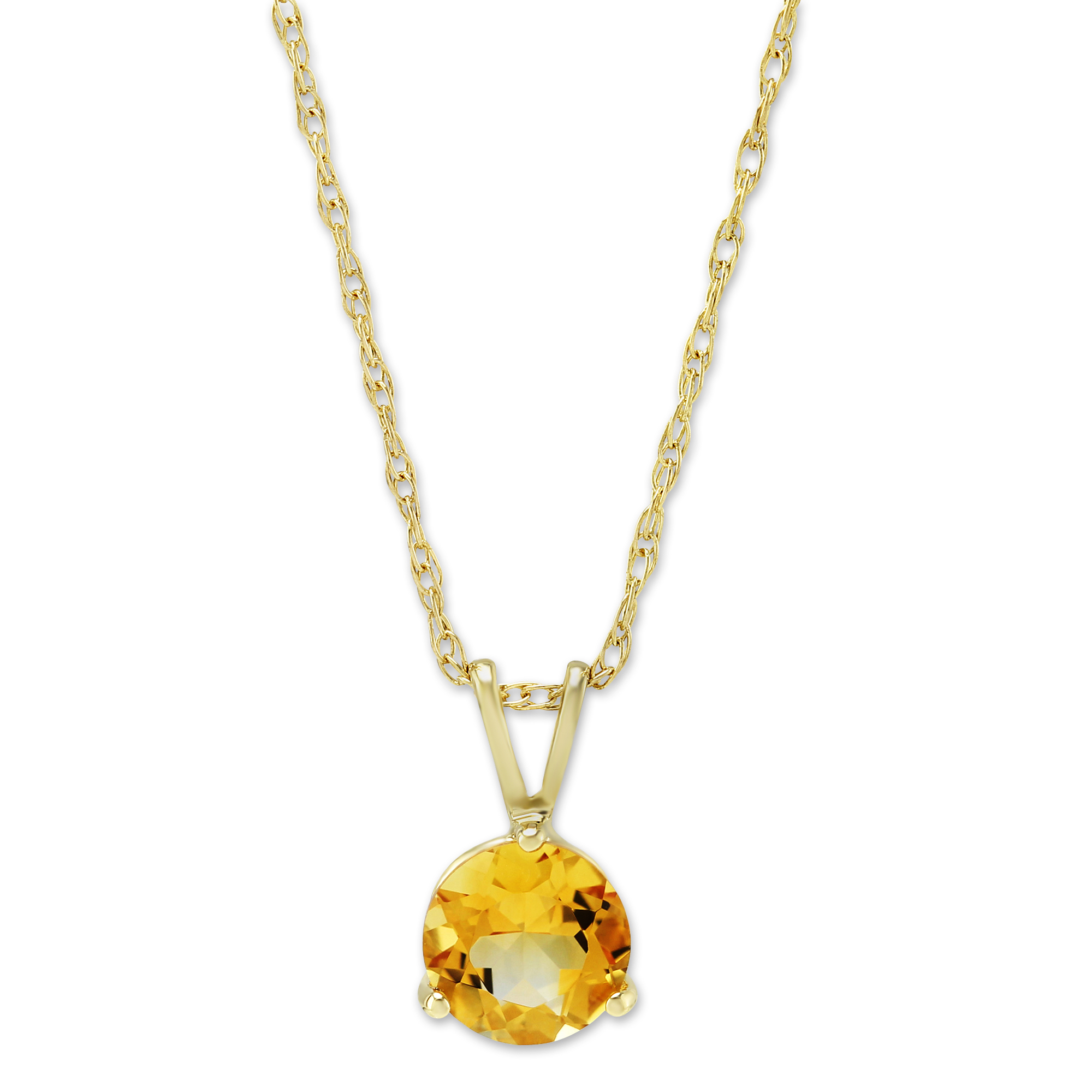 14K Yellow Gold Round Citrine Pendant, 18