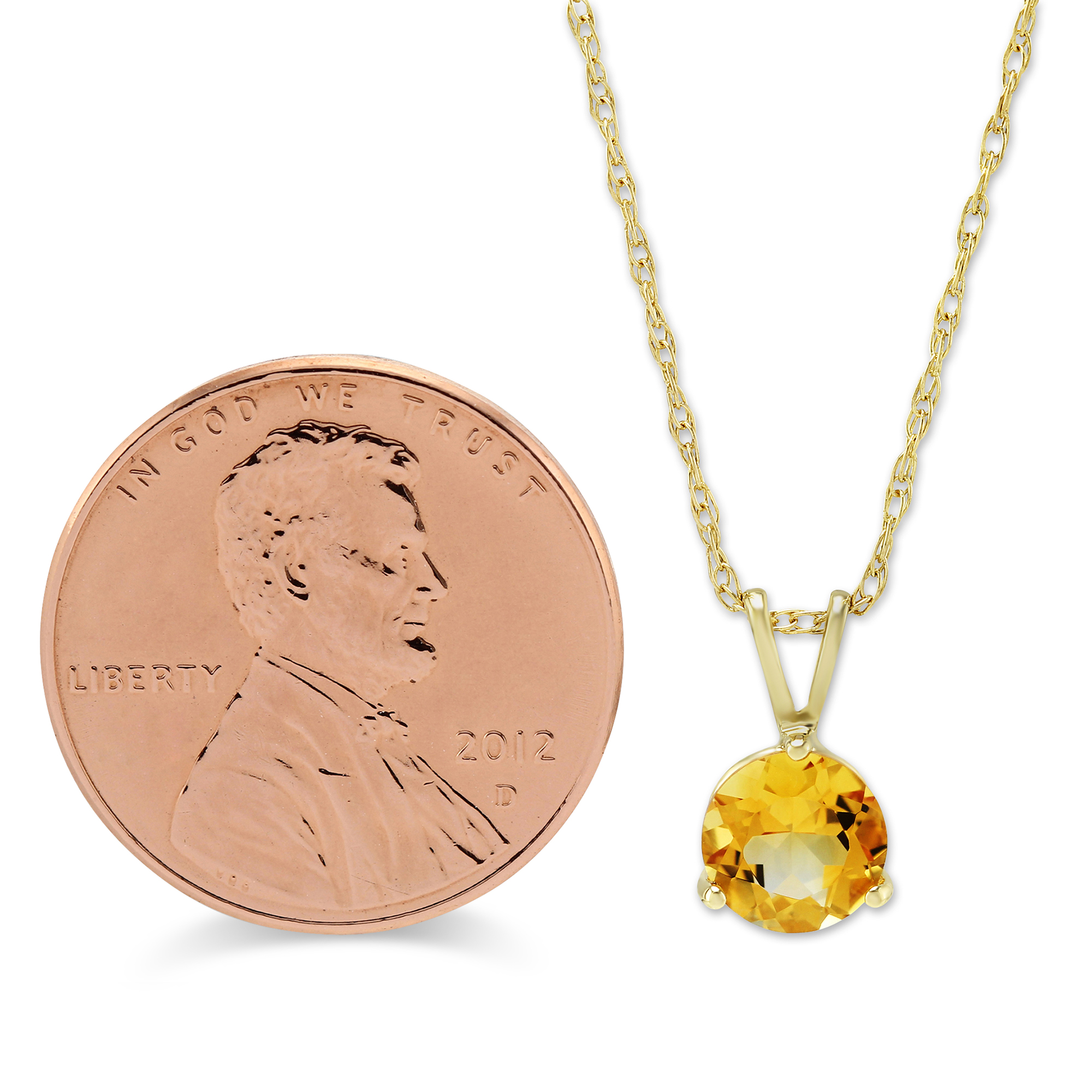 14K Yellow Gold Round Citrine Pendant, 18