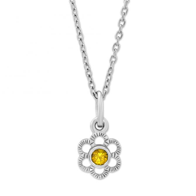 Sterling Silver Children's Citrine Flower Pendant, 15"