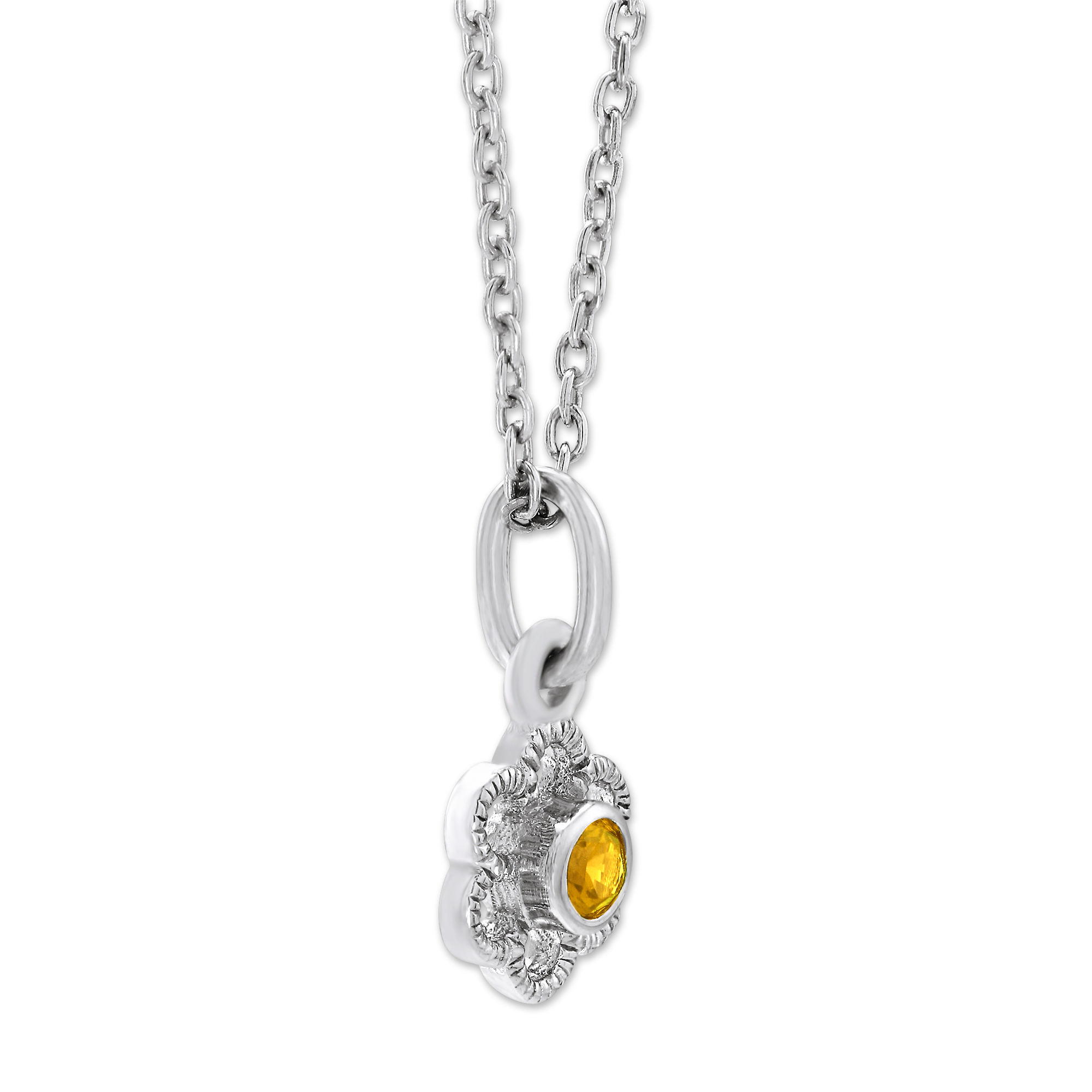 Sterling Silver Children's Citrine Flower Pendant, 15