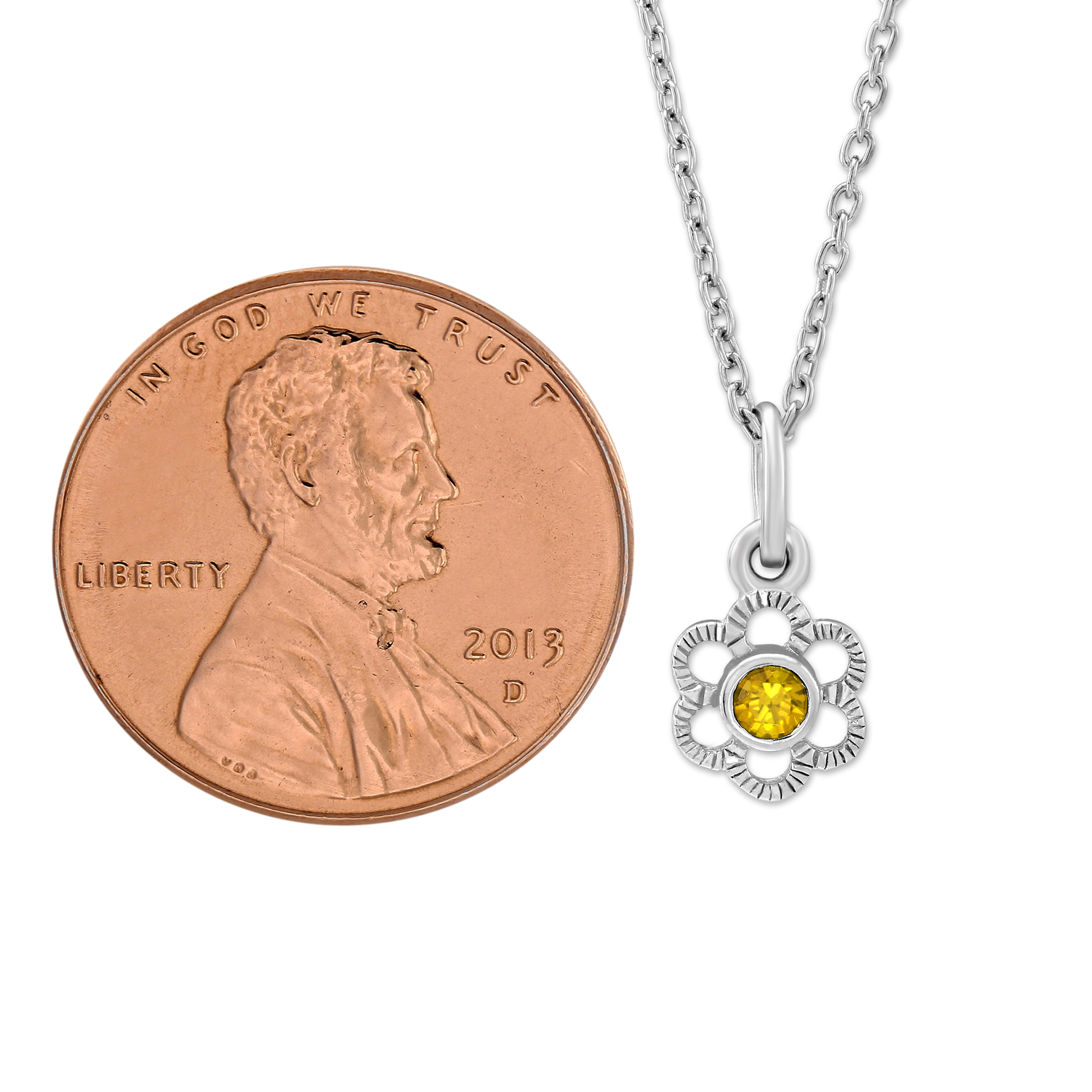 Sterling Silver Children's Citrine Flower Pendant, 15